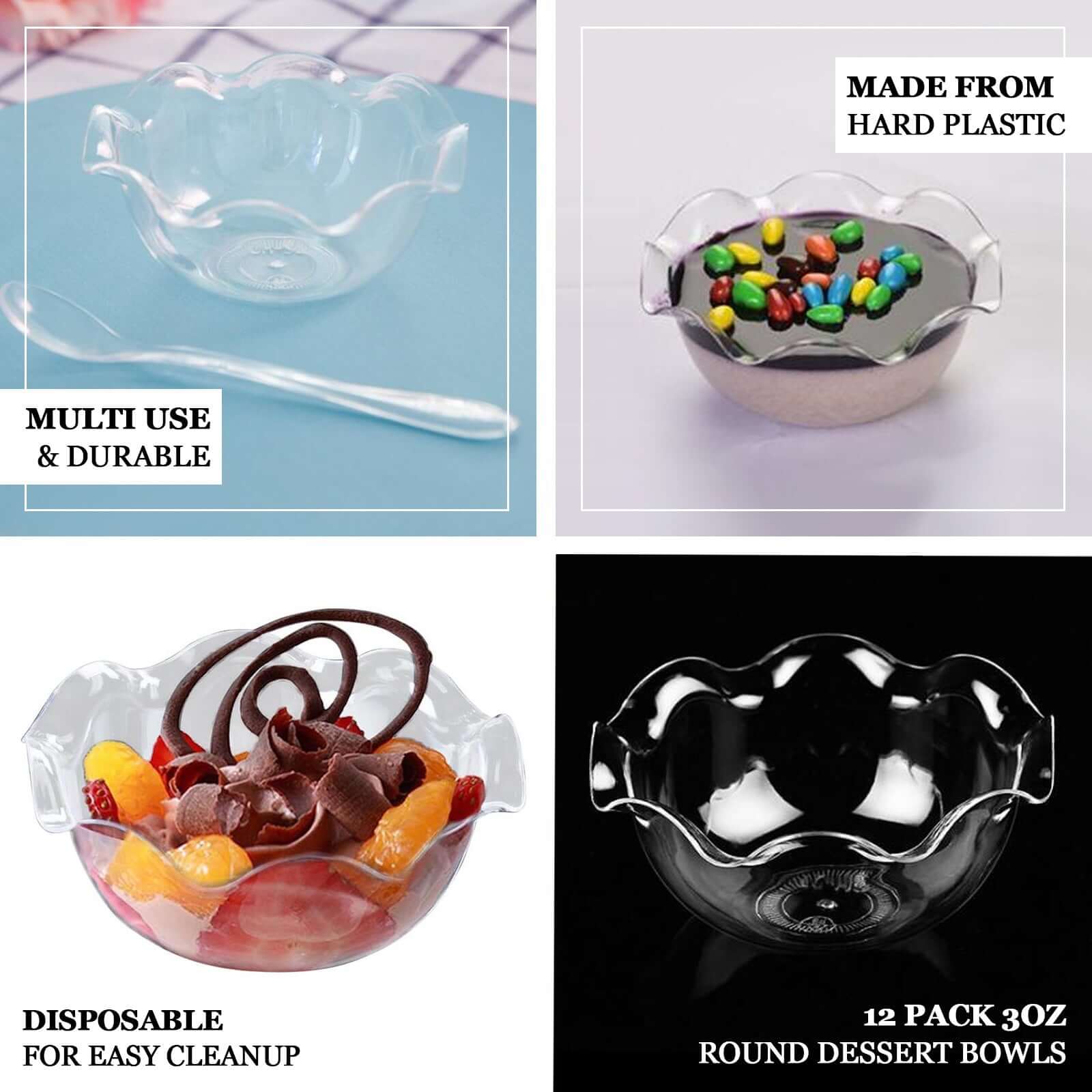 12-Pack Plastic Dessert Bowls 3oz Round Blossom Design Clear - Disposable Ice Cream and Candy Bowls - Image 4