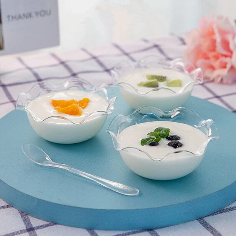 12-Pack Plastic Dessert Bowls 3oz Round Blossom Design Clear - Disposable Ice Cream and Candy Bowls - Image 6