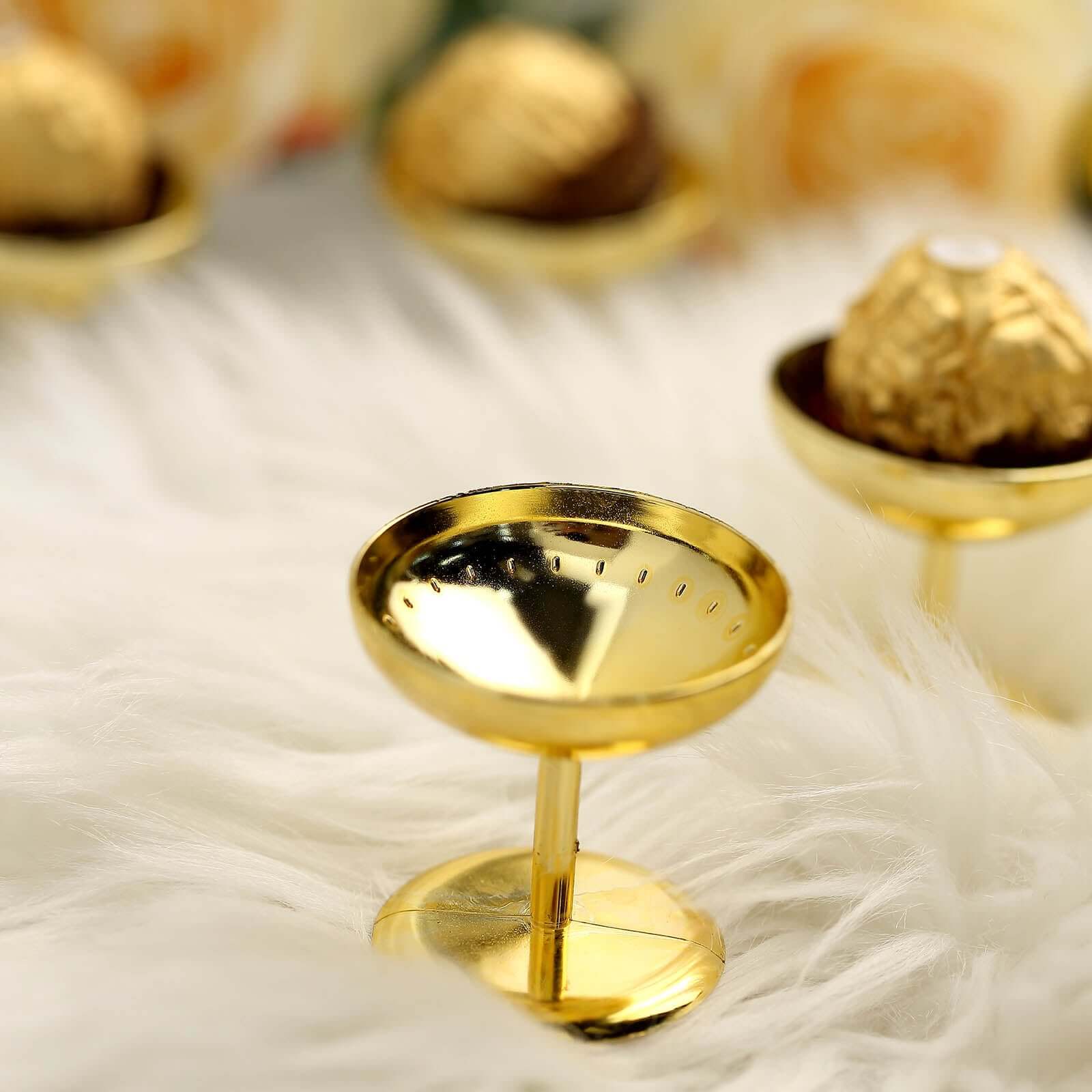 12-Pack Plastic Dessert Cup Candy Dishes 2" Gold - Mini Treat Party Favor Pedestal Stands - Image 2