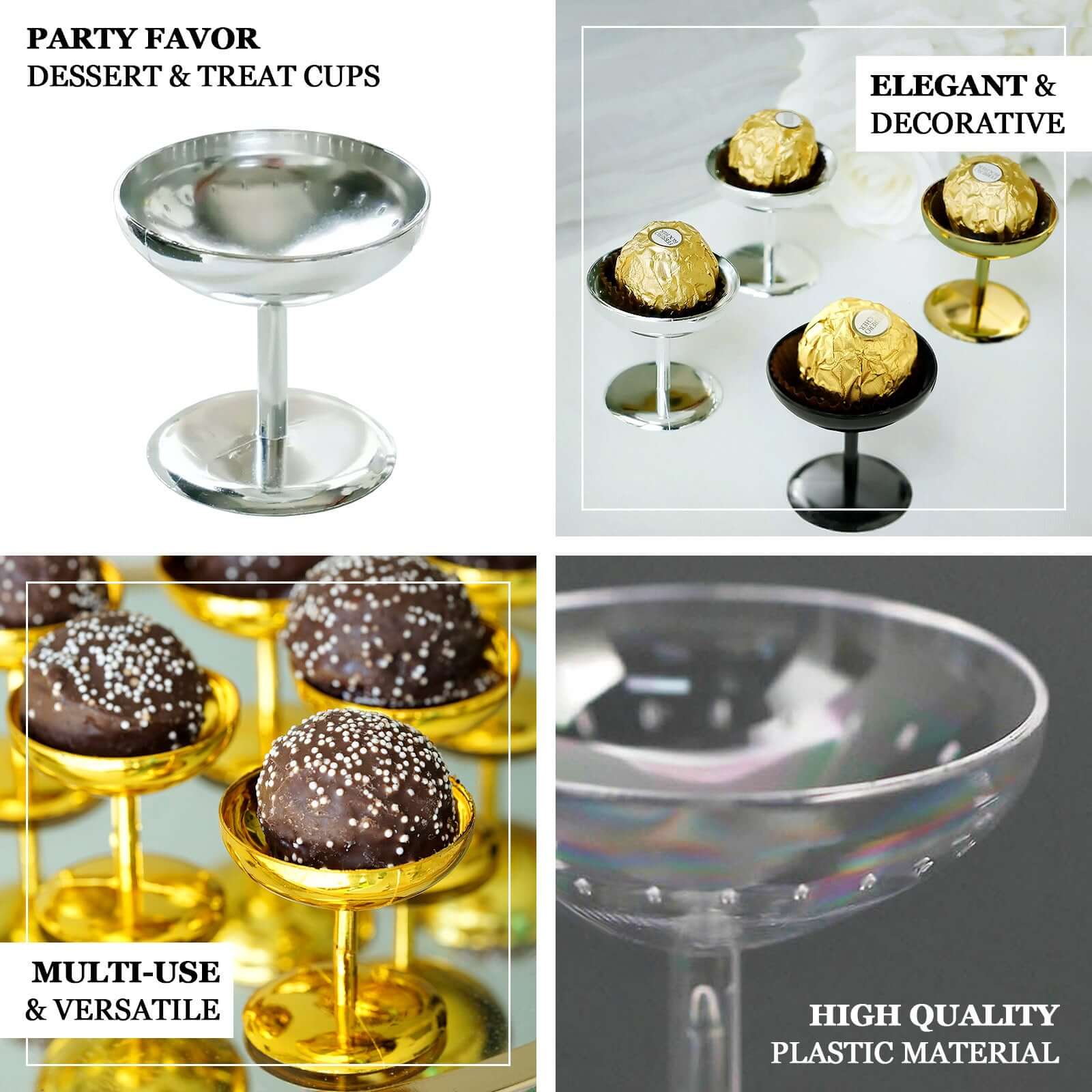 12-Pack Plastic Dessert Cup Candy Dishes 2" Gold - Mini Treat Party Favor Pedestal Stands - Image 4