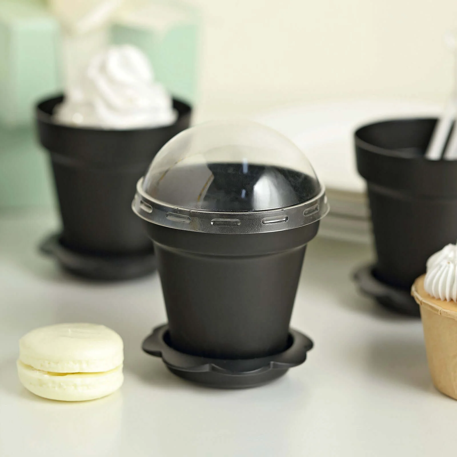 12-Pack Plastic Dessert Cups 4" Succulent Planter Design Black - Includes Clear Lids, Trays, and Shovels - Image 10