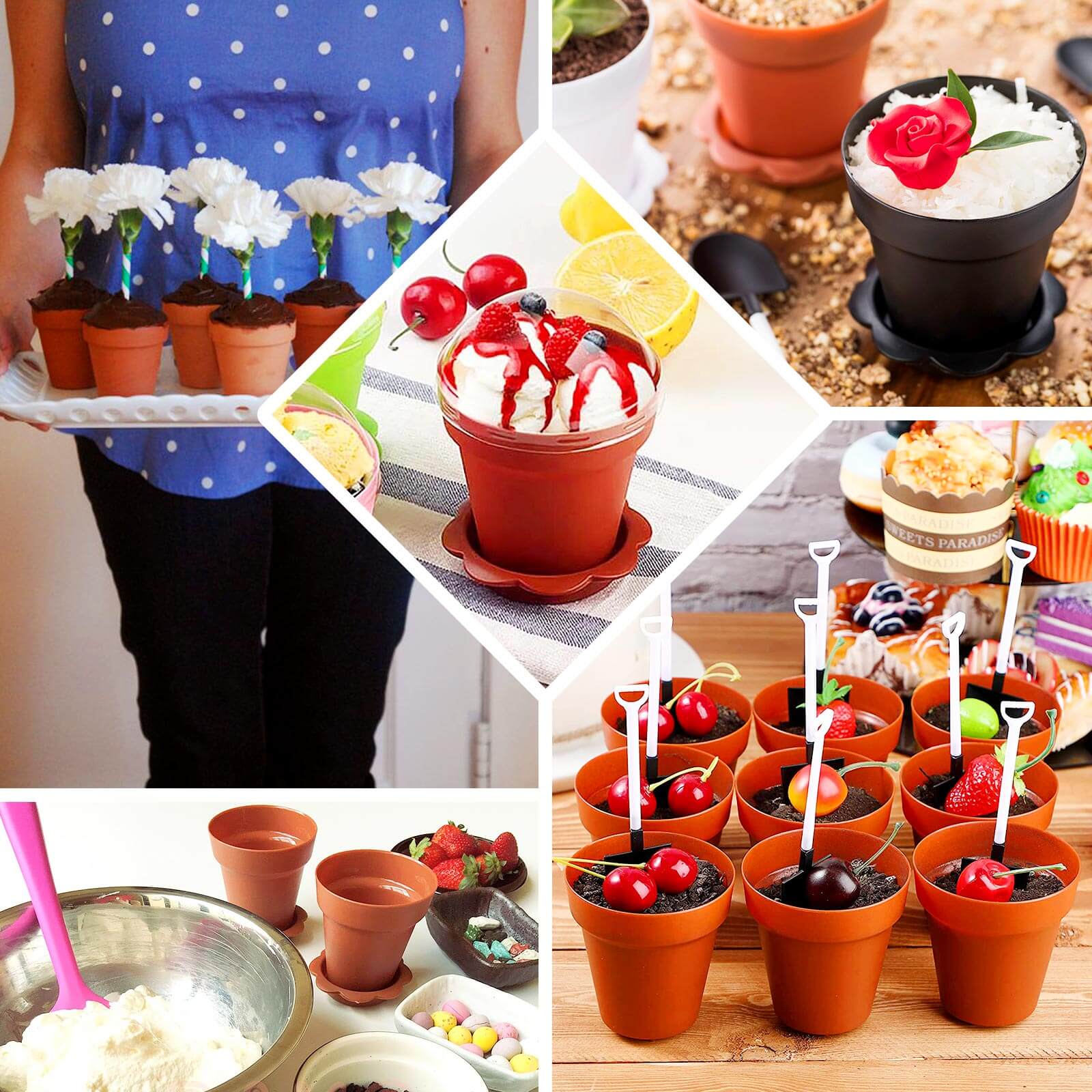12-Pack Plastic Dessert Cups 4" Succulent Planter Design Black - Includes Clear Lids, Trays, and Shovels - Image 4