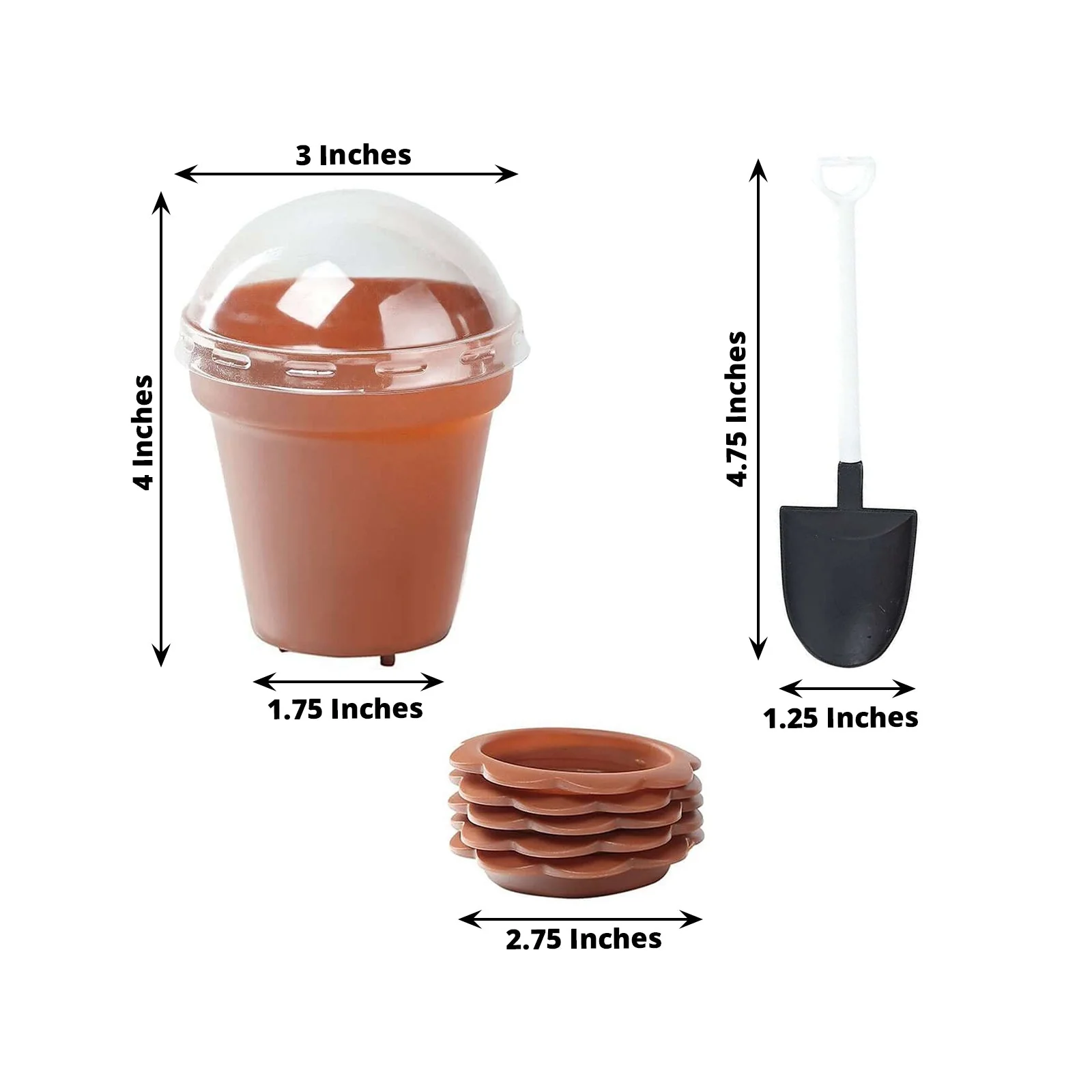12-Pack Plastic Dessert Cups 4" Succulent Planter Design Terracotta (Rust) - Includes Clear Lids, Trays, and Shovels - Image 3