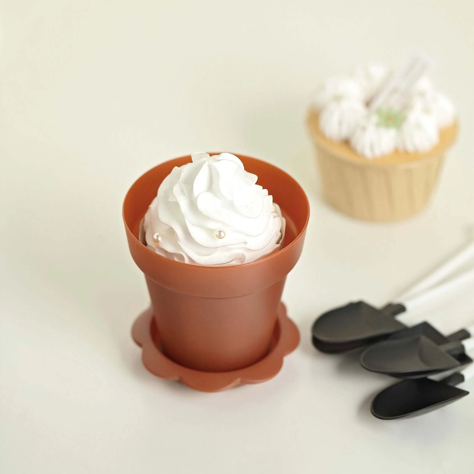 12-Pack Plastic Dessert Cups 4" Succulent Planter Design Terracotta (Rust) - Includes Clear Lids, Trays, and Shovels - Image 5