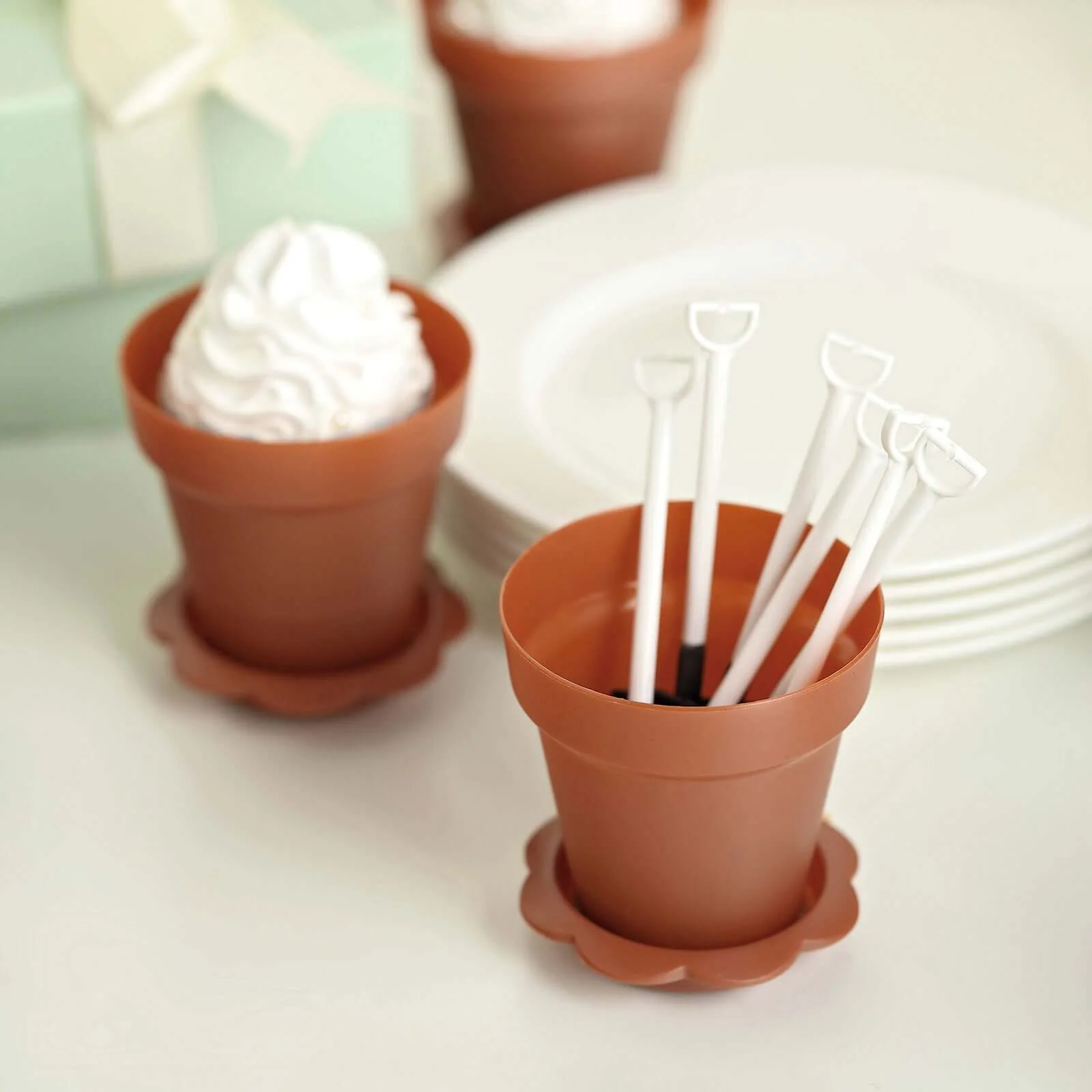12-Pack Plastic Dessert Cups 4" Succulent Planter Design Terracotta (Rust) - Includes Clear Lids, Trays, and Shovels - Image 6