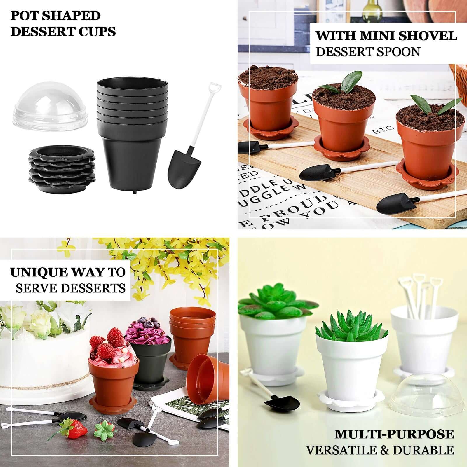 12-Pack Plastic Dessert Cups 4" Succulent Planter Design Terracotta (Rust) - Includes Clear Lids, Trays, and Shovels - Image 8