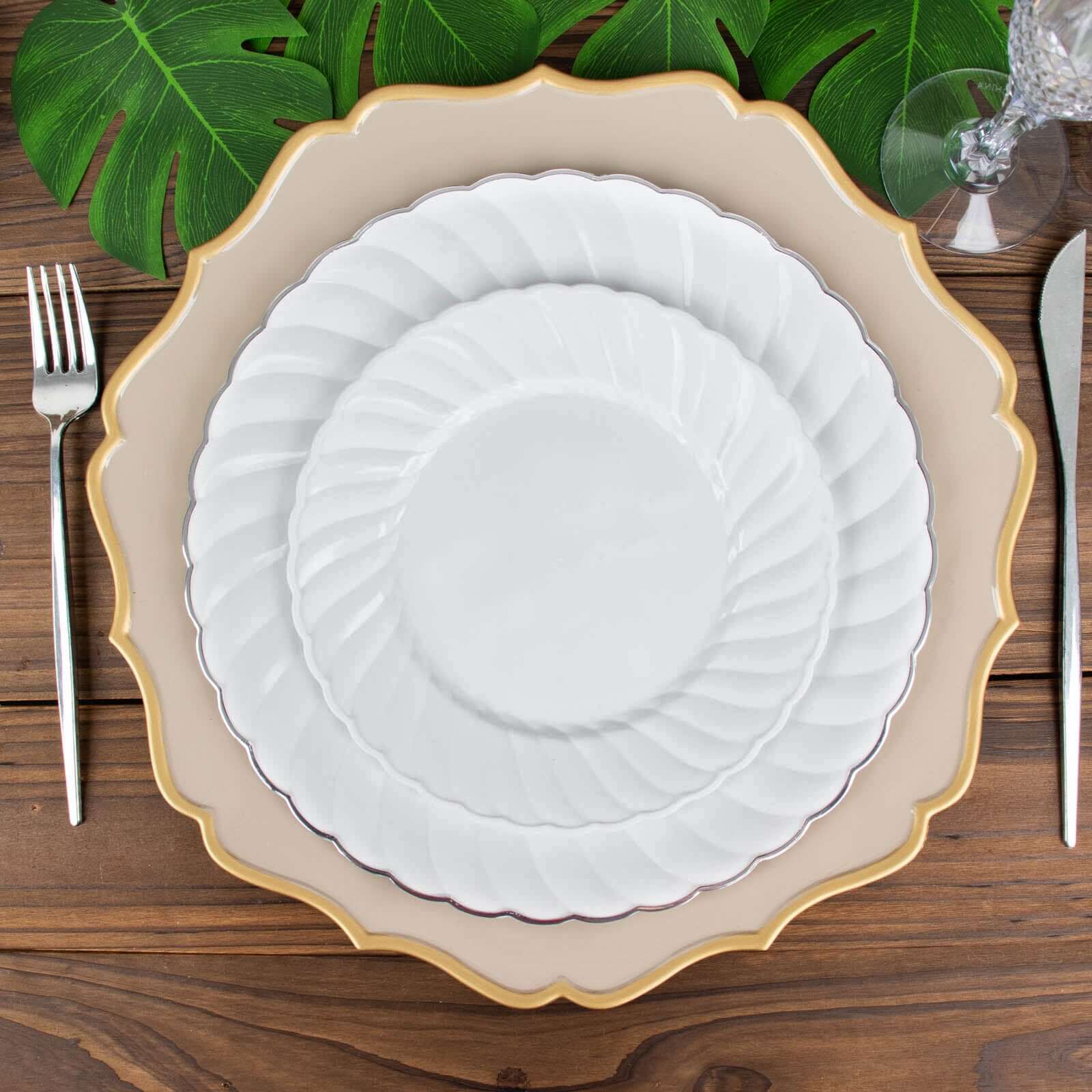12-Pack Plastic Dessert Plates 7.5" White Flair Rim - Round Disposable Plates for Appetizers - Image 2