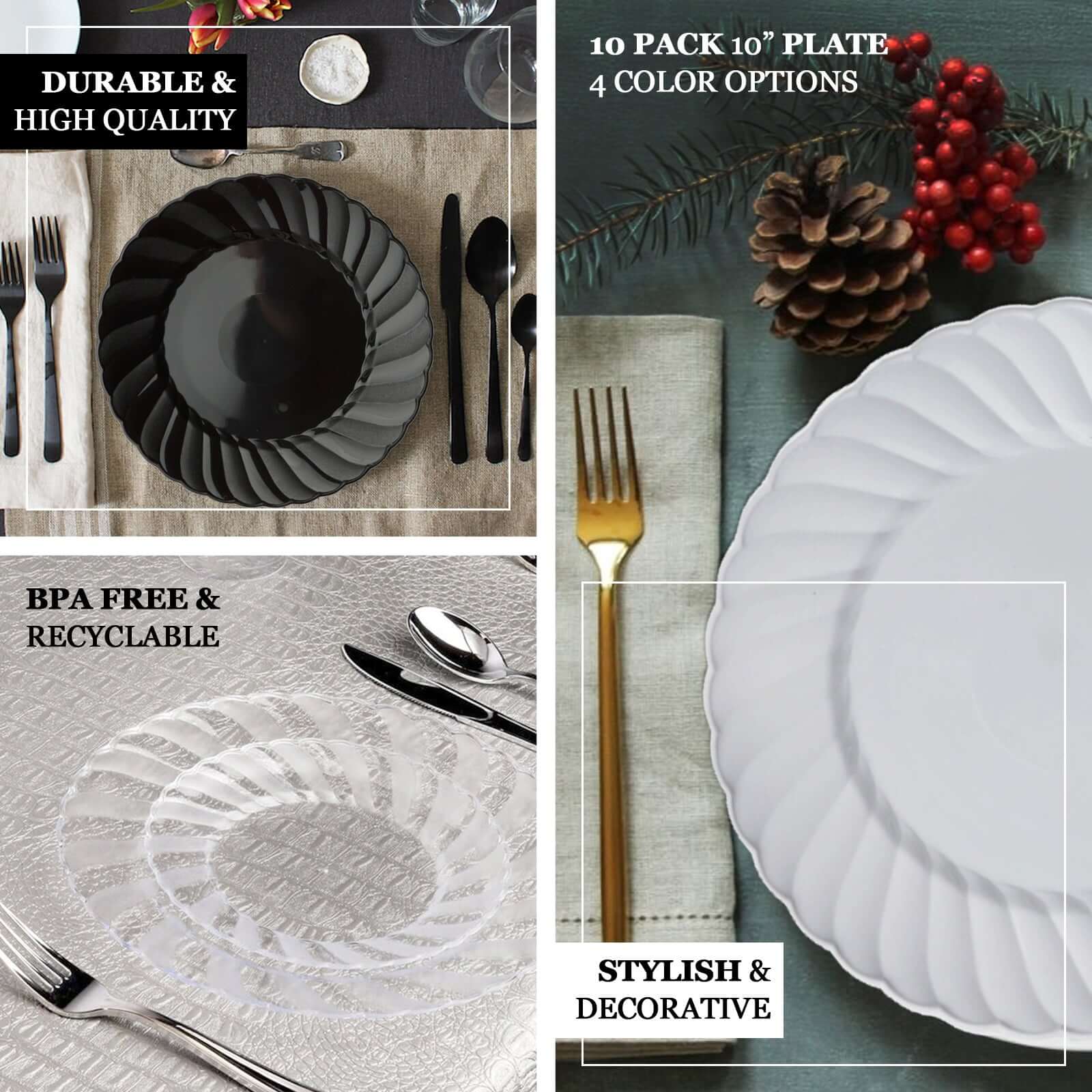 12-Pack Plastic Dessert Plates 7.5" White Flair Rim - Round Disposable Plates for Appetizers - Image 4