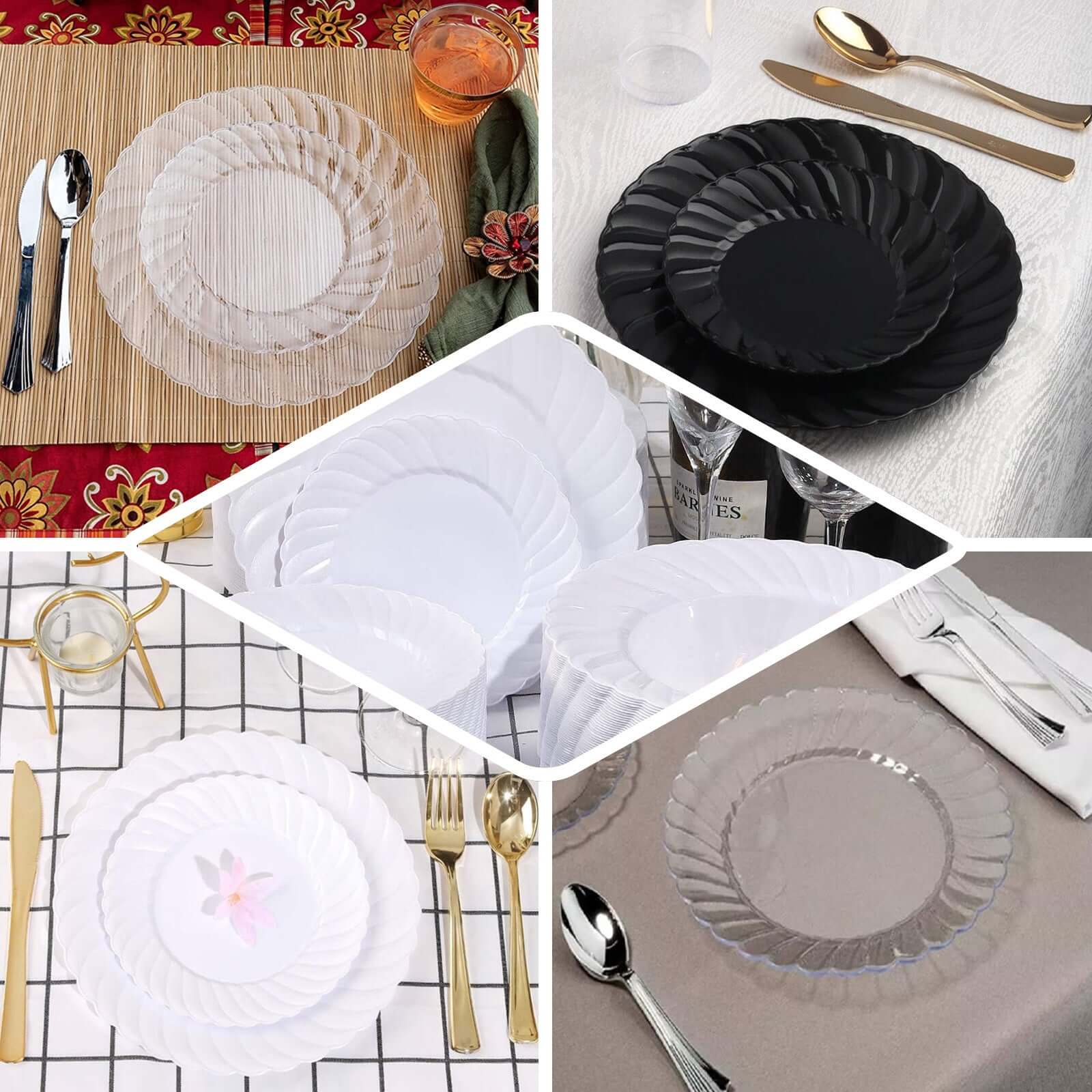 12-Pack Plastic Dessert Plates 7.5" White Flair Rim - Round Disposable Plates for Appetizers - Image 5