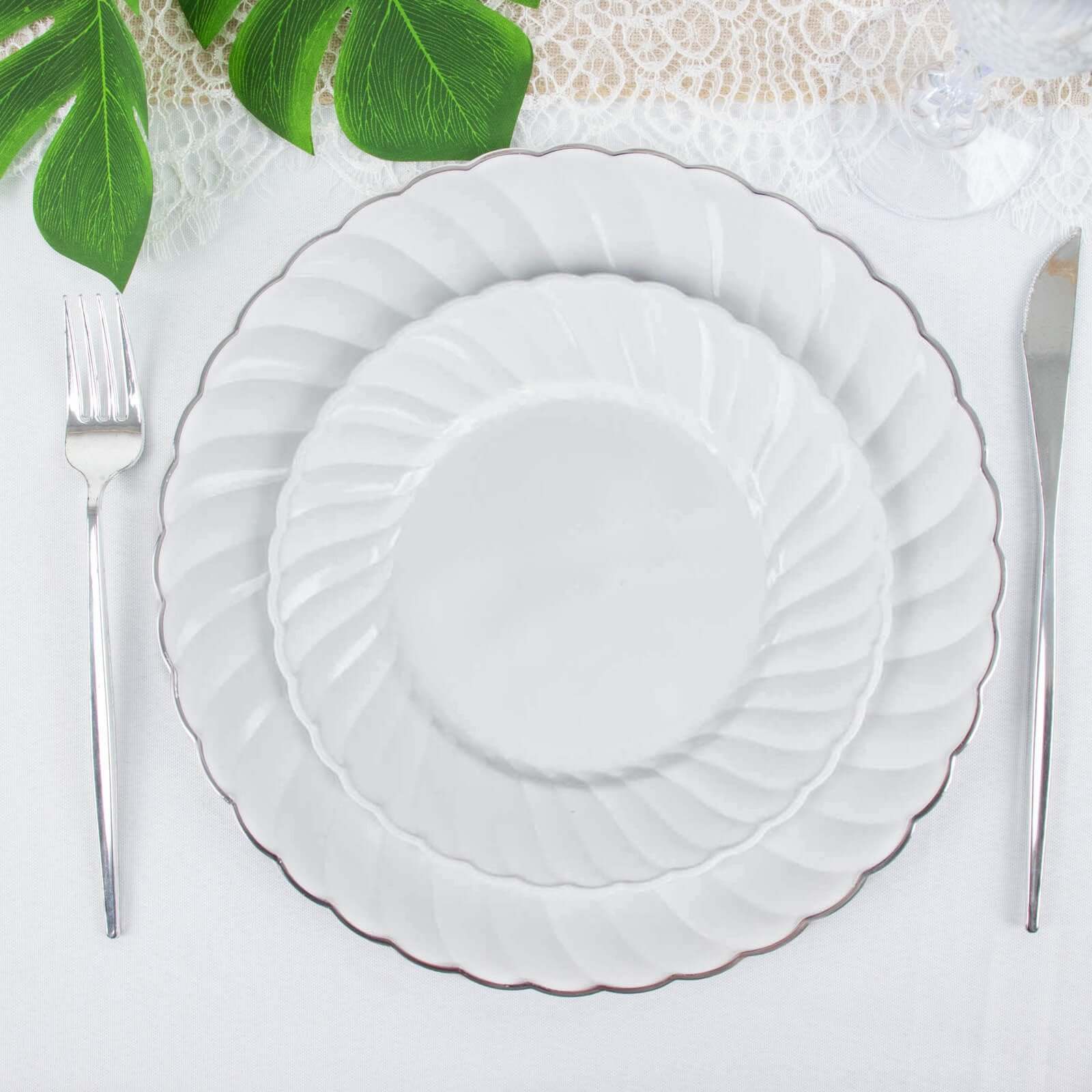 12-Pack Plastic Dessert Plates 7.5" White Flair Rim - Round Disposable Plates for Appetizers - Image 8
