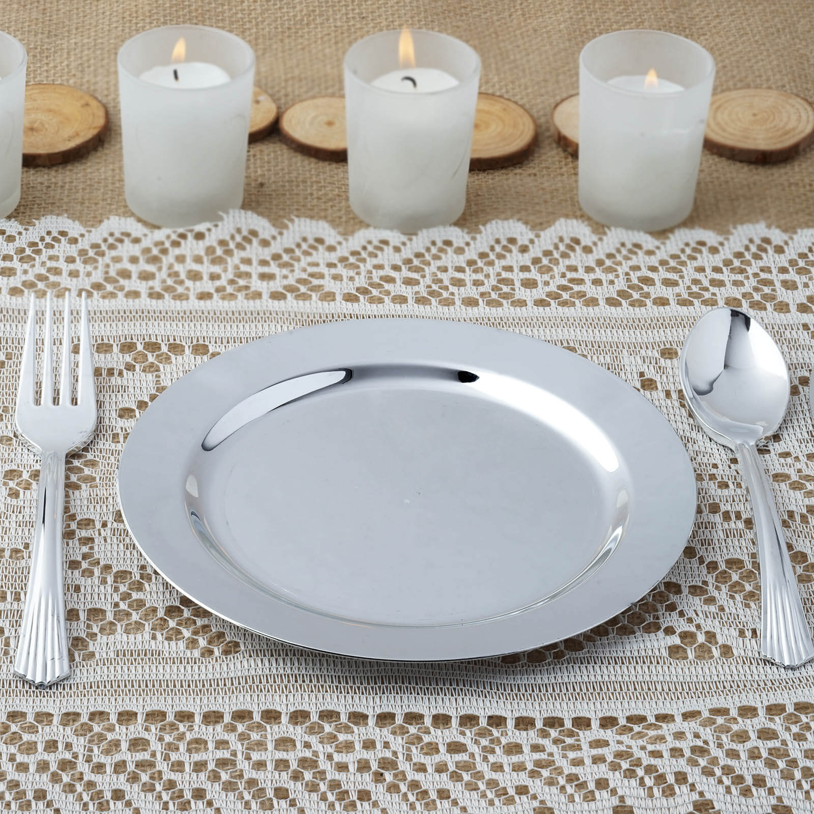 12-Pack Plastic Dessert Plates 8" Glossy Silver with Metallic Finish - Round Disposable Plates for Salads - Image 6