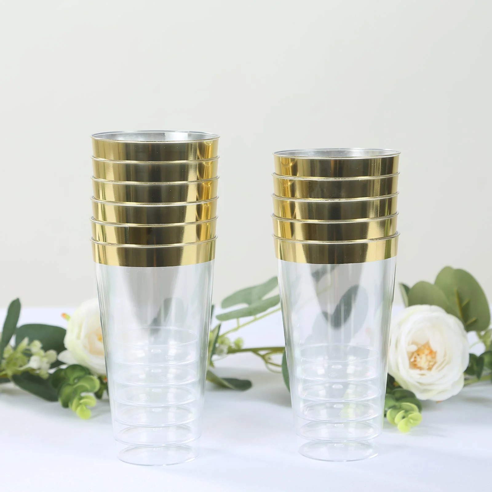 12-Pack Plastic Party Cups 17oz Clear with Gold Rim - Disposable Drinking Tumblers 5.5" - Image 7