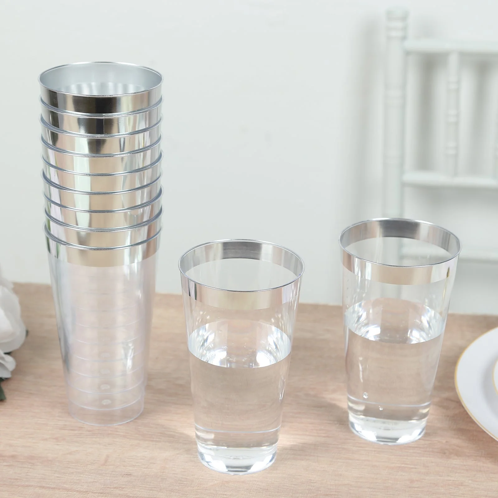 12-Pack Plastic Party Cups 17oz Clear with Silver Rim - Disposable Drinking Tumblers 5.5" - Image 4