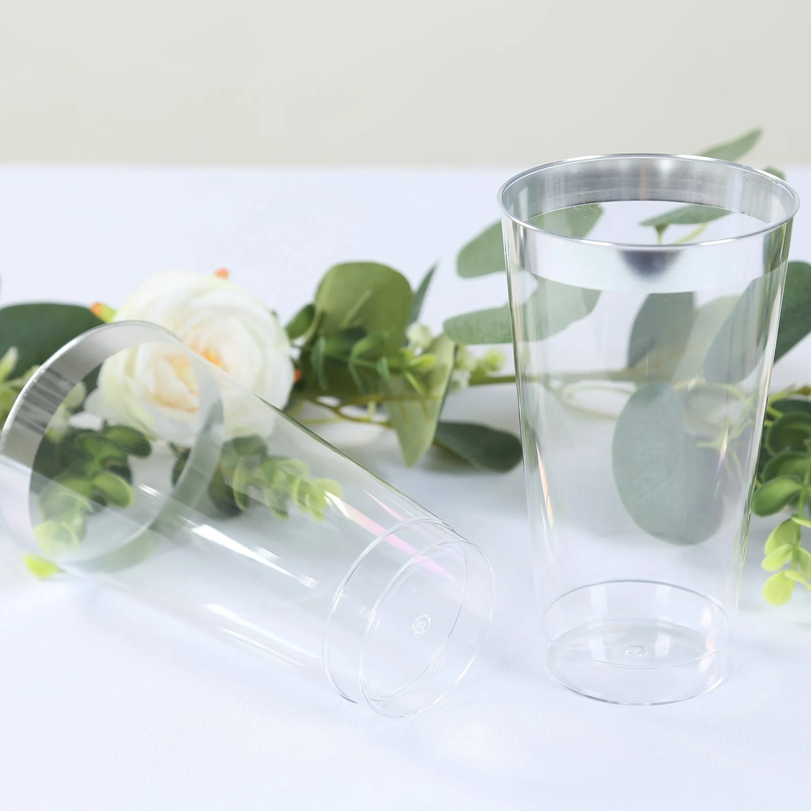 12-Pack Plastic Party Cups 17oz Clear with Silver Rim - Disposable Drinking Tumblers 5.5" - Image 5