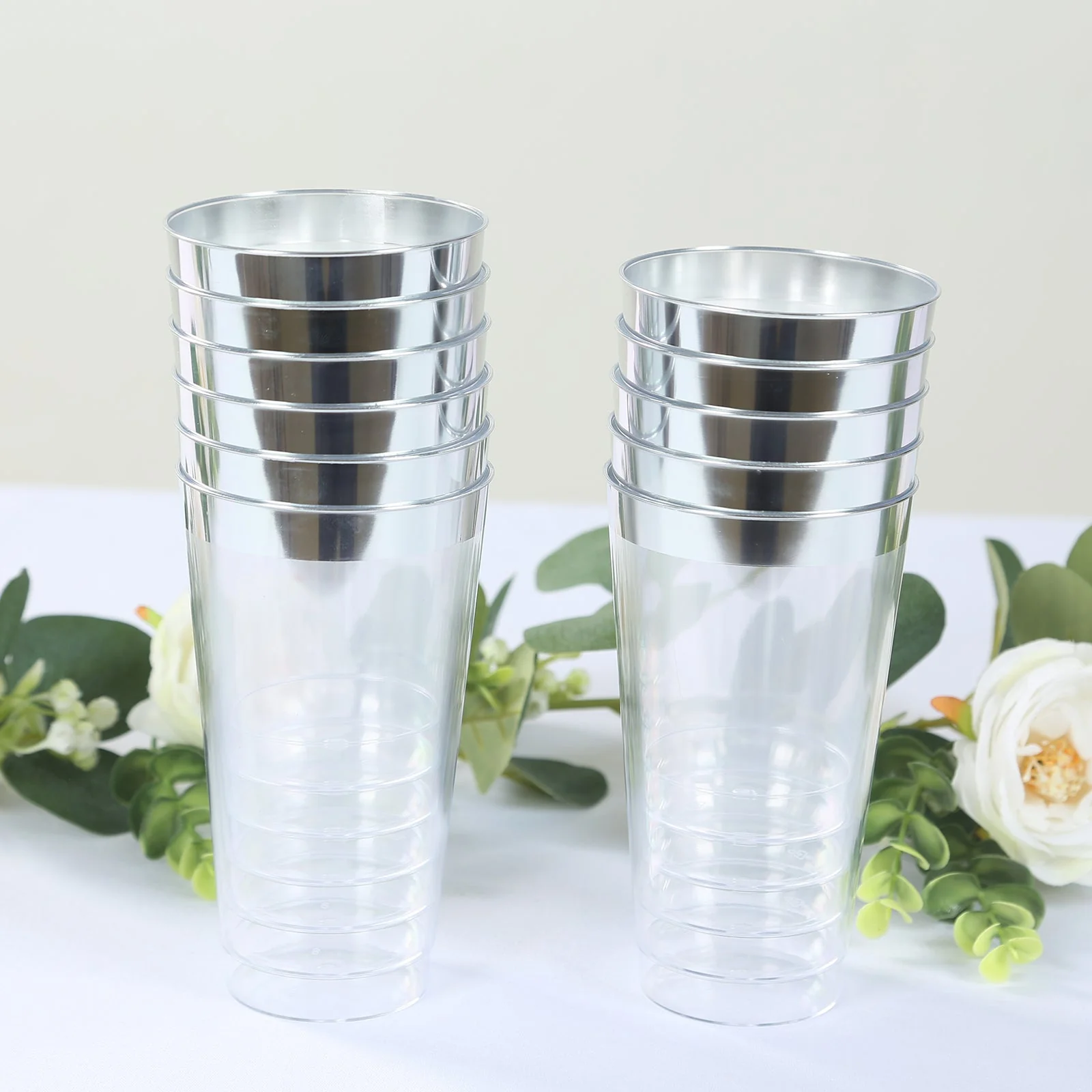 12-Pack Plastic Party Cups 17oz Clear with Silver Rim - Disposable Drinking Tumblers 5.5" - Image 7