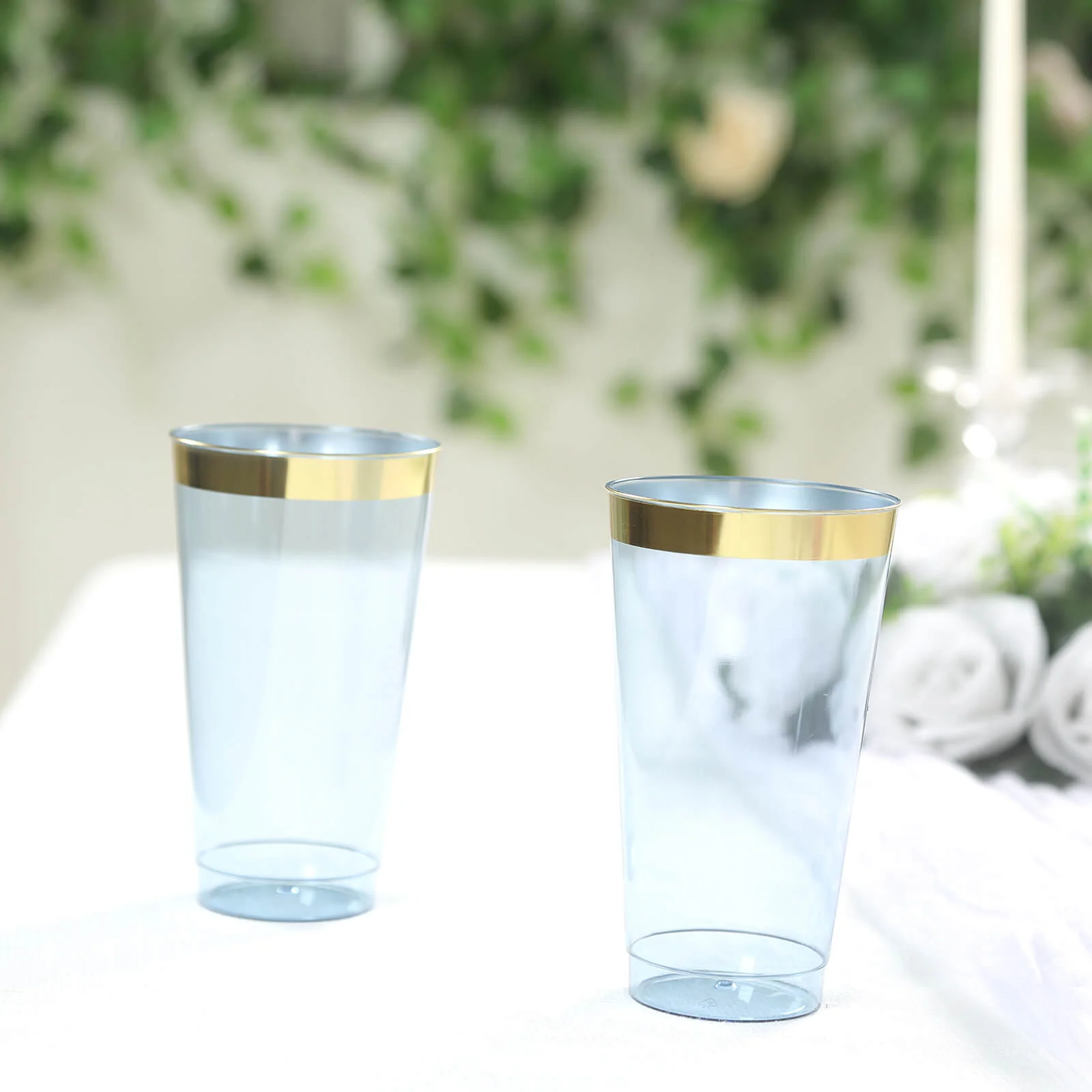 12-Pack Plastic Party Cups 17oz Transparent Dusty Blue with Gold Rim - Disposable Drinking Tumblers 5.5" - Image 3