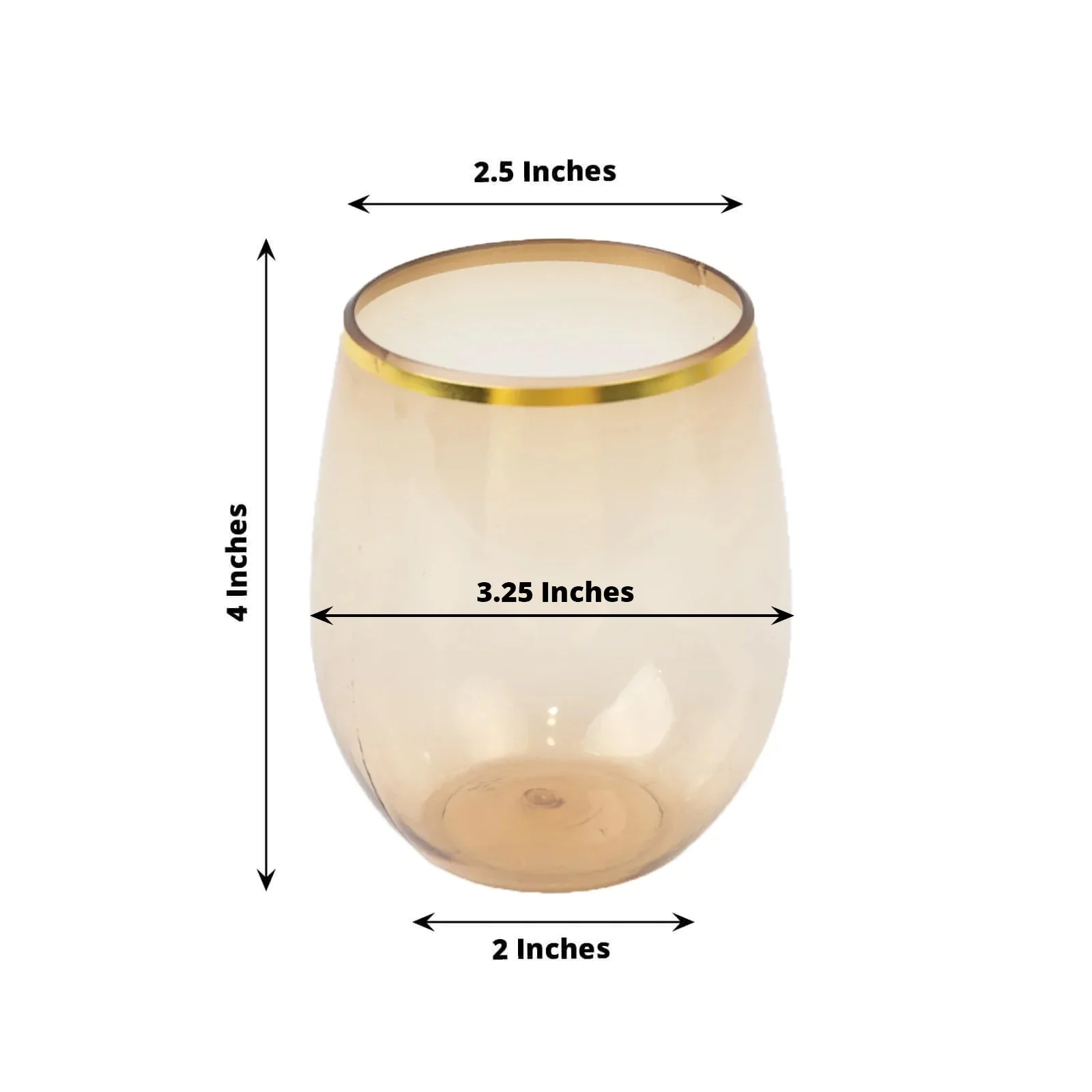 12-Pack Plastic Stemless Wine Glasses 12oz, Transparent Amber with Gold Rim - Reusable Tumblers for Events - Image 2