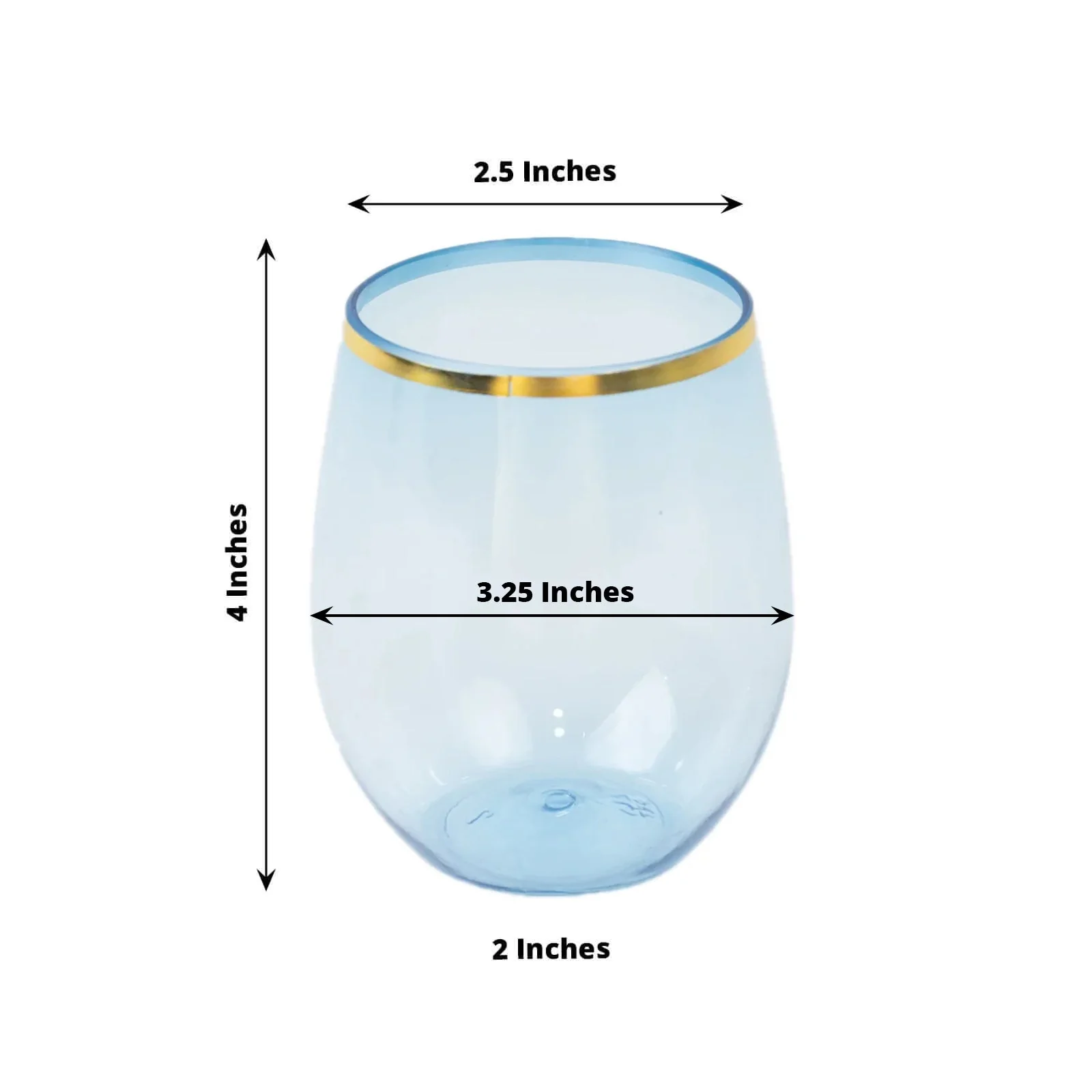 12-Pack Plastic Stemless Wine Glasses 12oz, Transparent Dusty Blue with Gold Rim - Reusable Tumblers for Events - Image 2