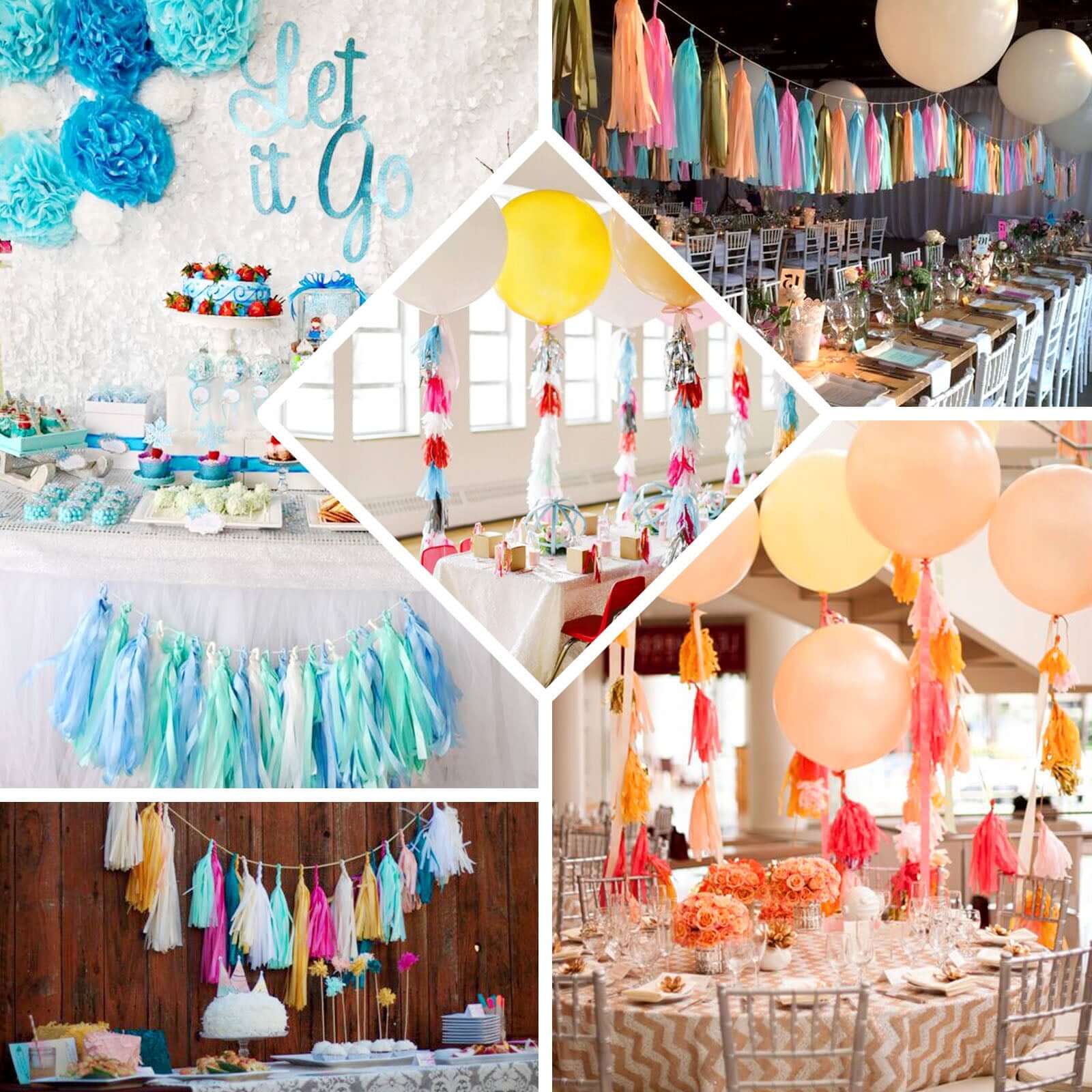 12 Pack Pre-Tied Antique Gold Paper Fringe Tassels With Garland String, Hanging Streamer Banner - Image 6