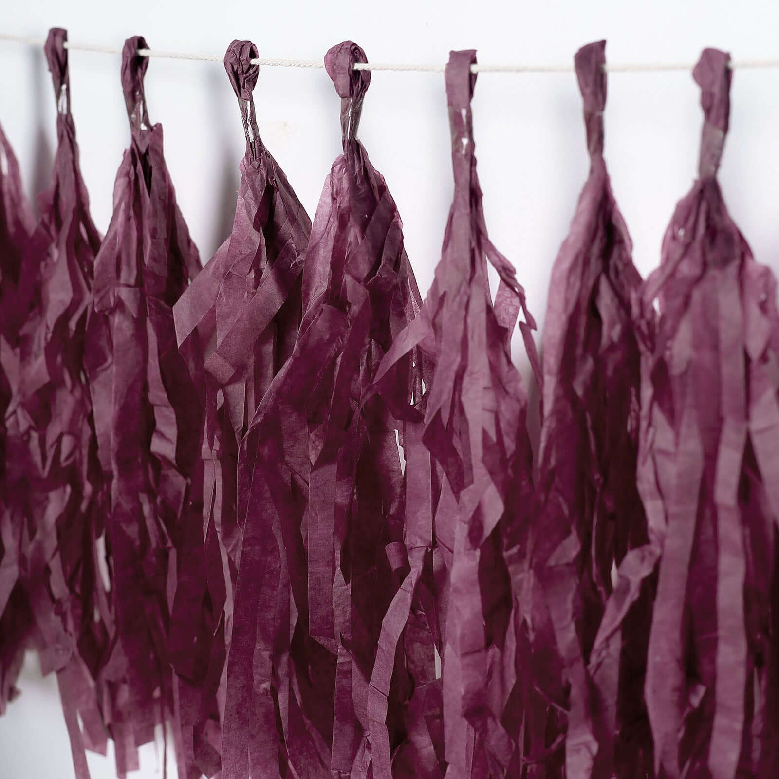 12 Pack Pre-Tied Eggplant Tissue Paper Tassel Garland With String, Hanging Fringe Party Streamer Backdrop Decor