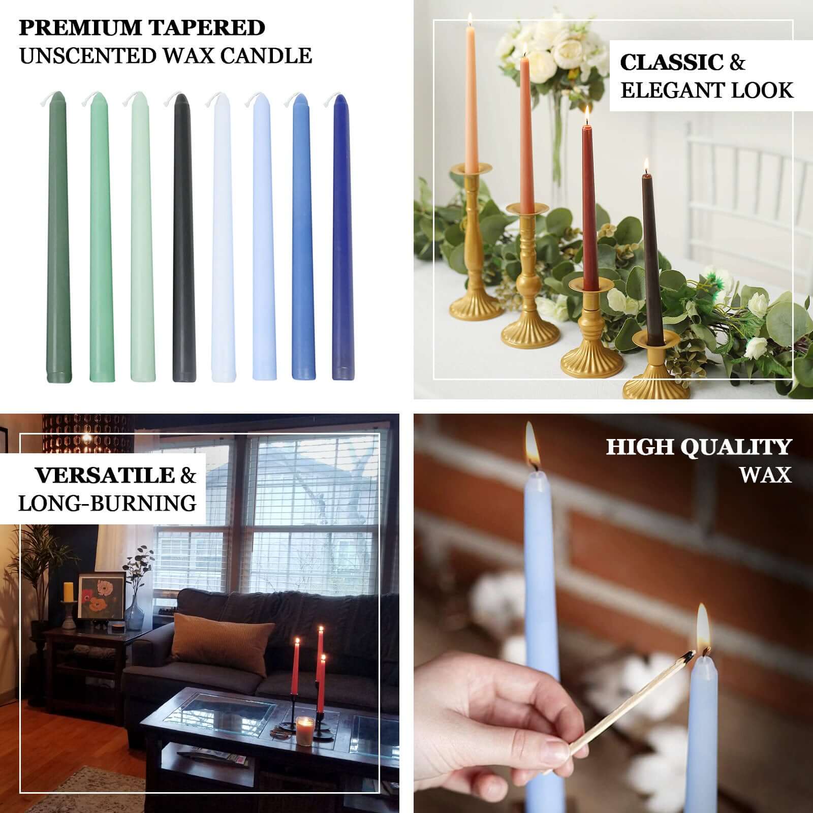 10-Pack Taper Candles 10" Premium Wax Design Dusty Sage Green - Unscented Candles - Image 4