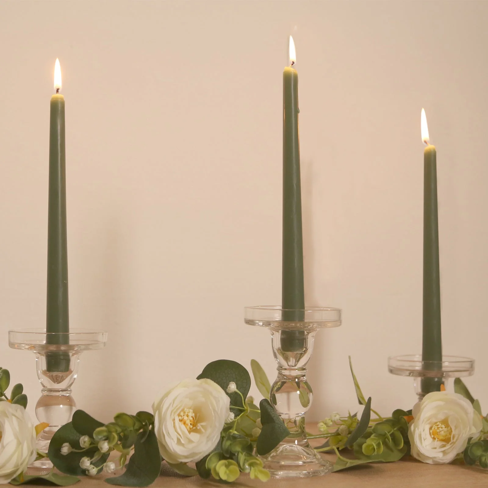 10-Pack Taper Candles 10" Premium Wax Design Dusty Sage Green - Unscented Candles - Image 8