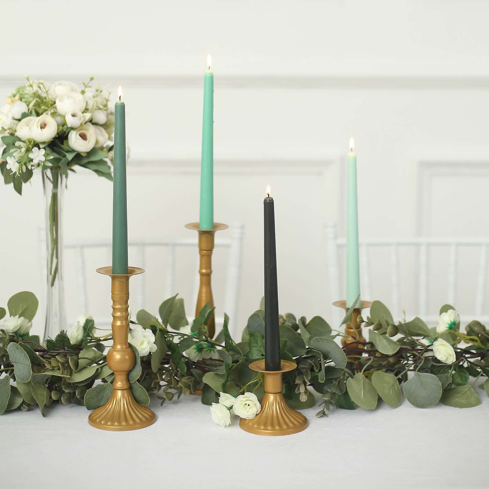 12-Pack Taper Candles 10" Premium Wax Design Mixed Green - Unscented Candles for Sophisticated Decor