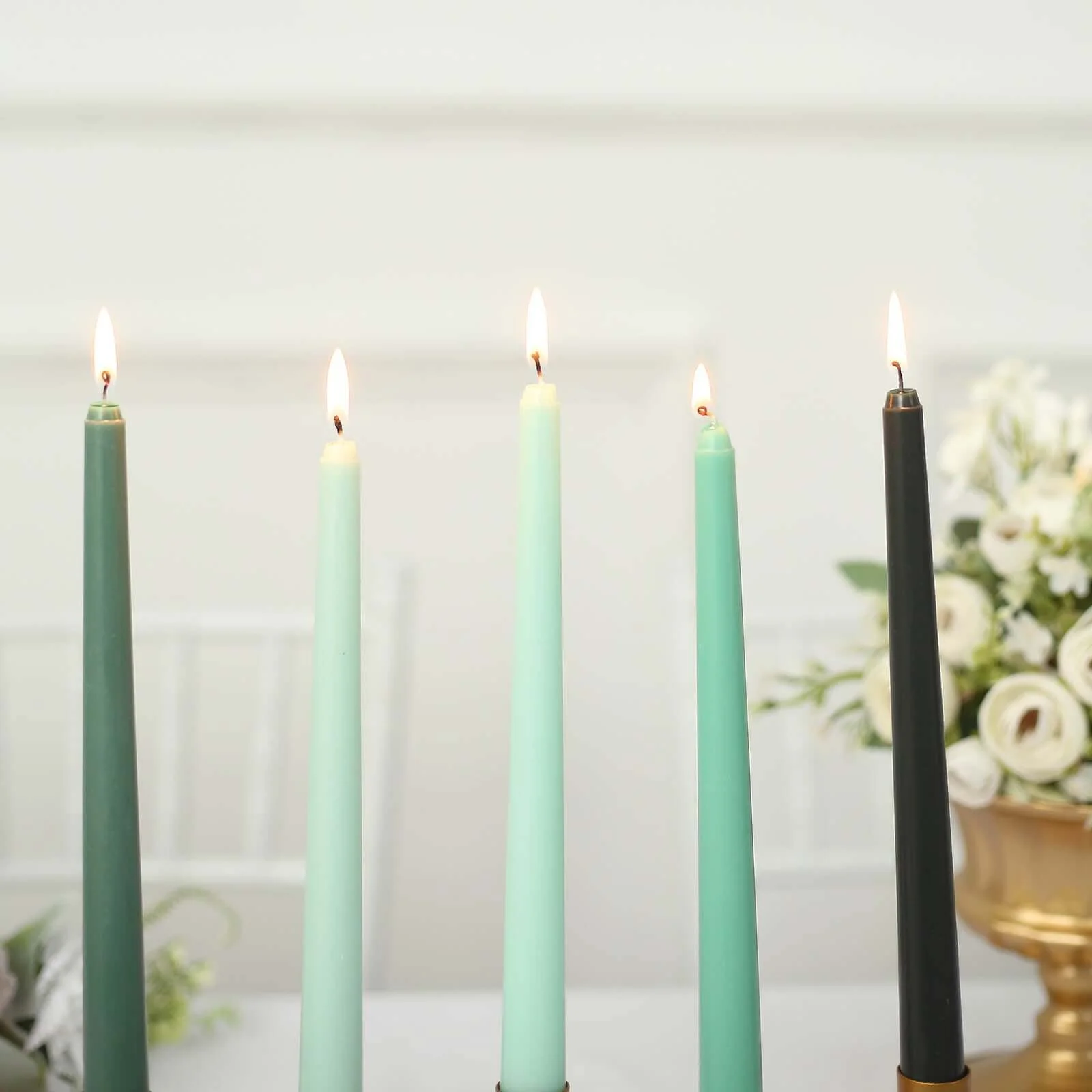 12-Pack Taper Candles 10" Premium Wax Design Mixed Green - Unscented Candles for Sophisticated Decor - Image 2