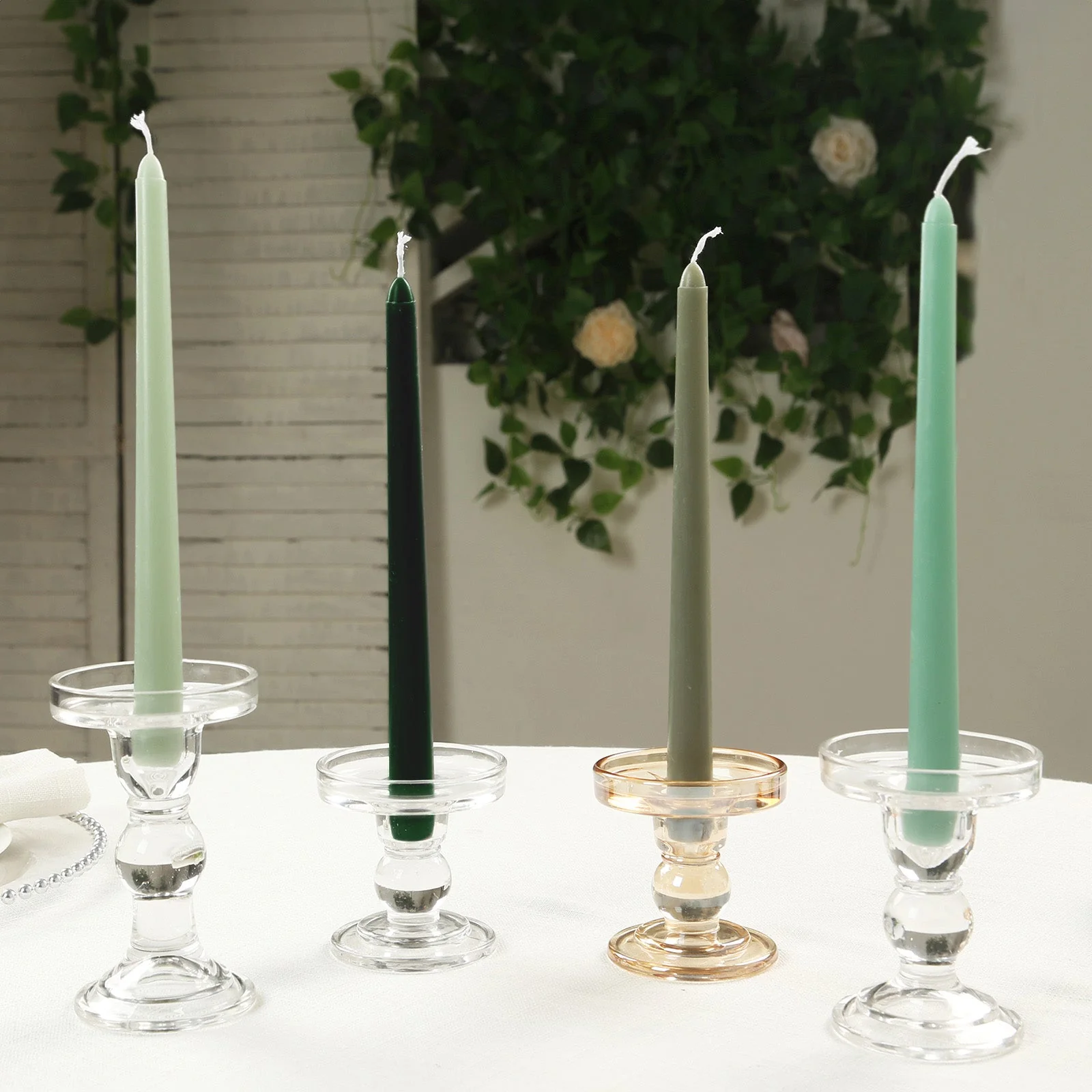 12-Pack Taper Candles 10" Premium Wax Design Mixed Sage Green - Unscented Candles for Sophisticated Decor - Image 6