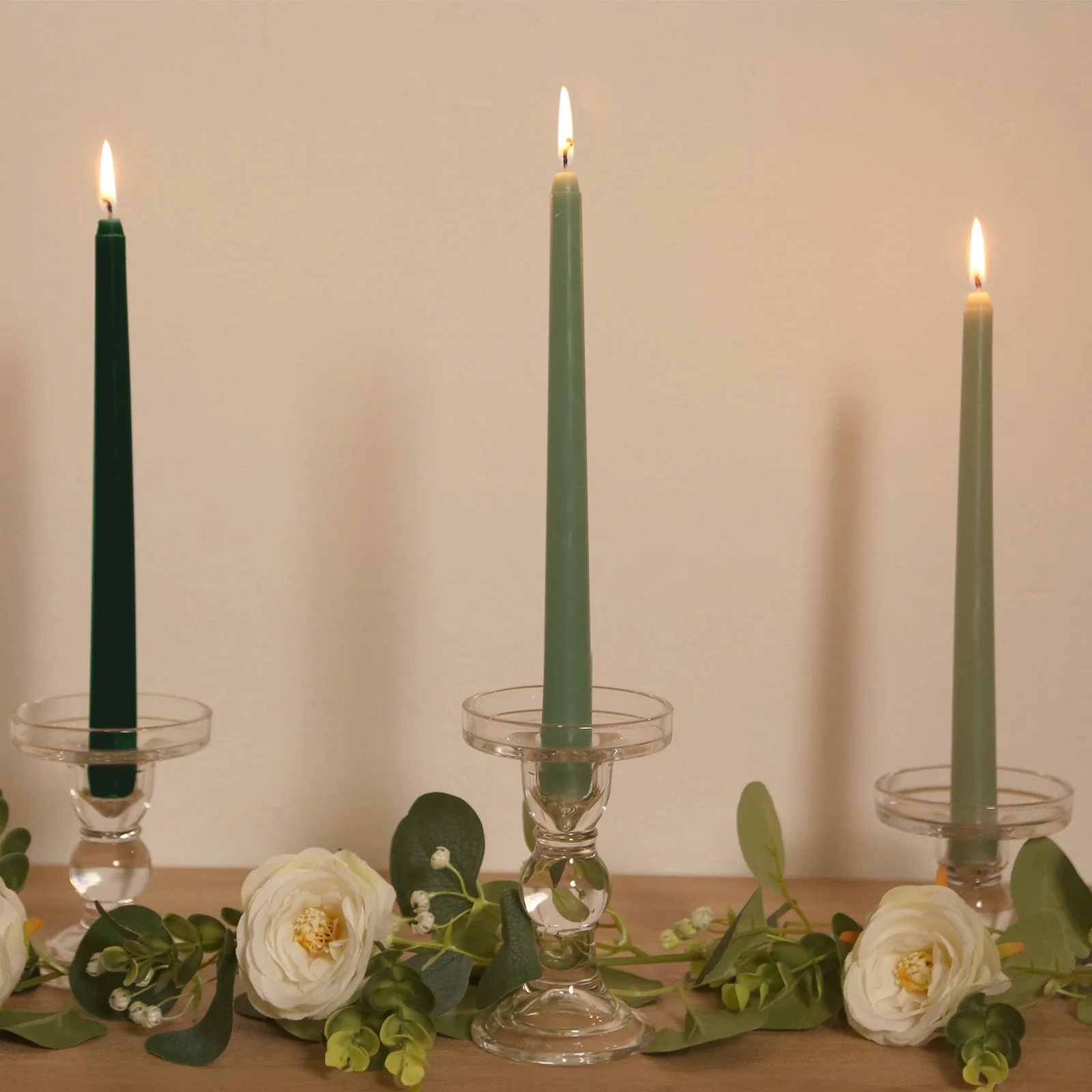 12-Pack Taper Candles 10" Premium Wax Design Mixed Sage Green - Unscented Candles for Sophisticated Decor - Image 8
