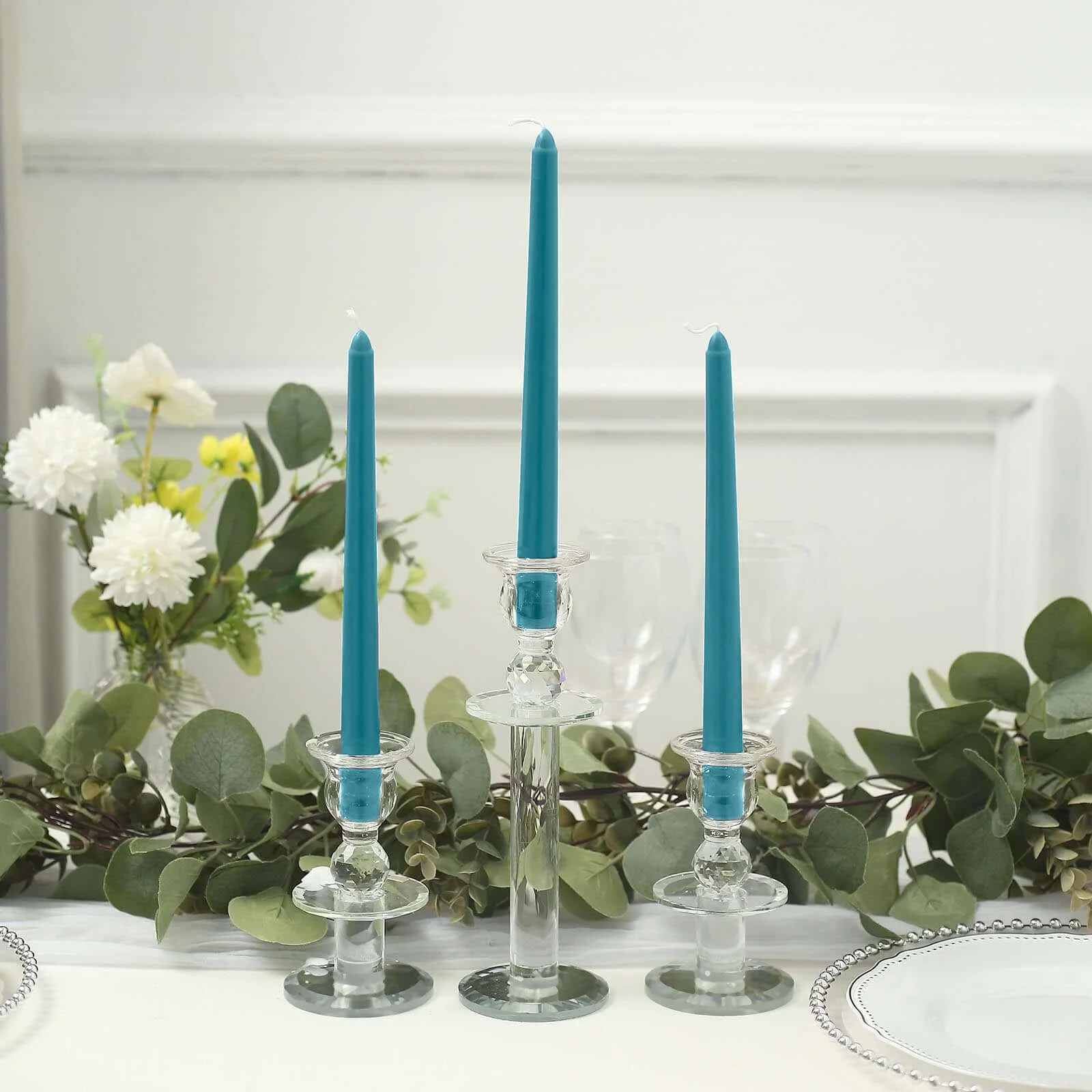 10-Pack Taper Candles 10" Premium Wax Design Blue - Unscented Candles