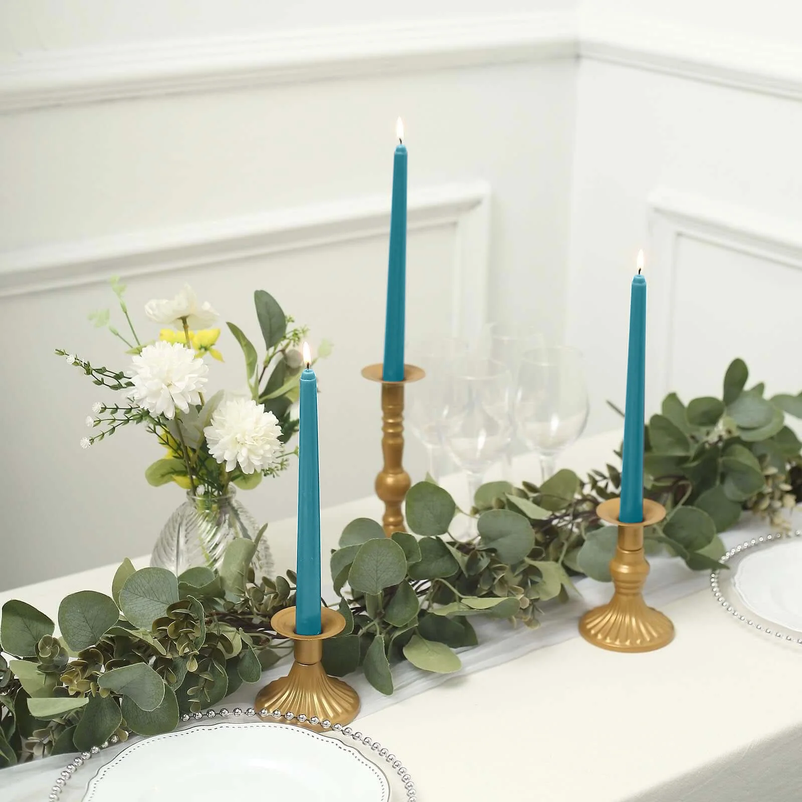 10-Pack Taper Candles 10" Premium Wax Design Blue - Unscented Candles - Image 9