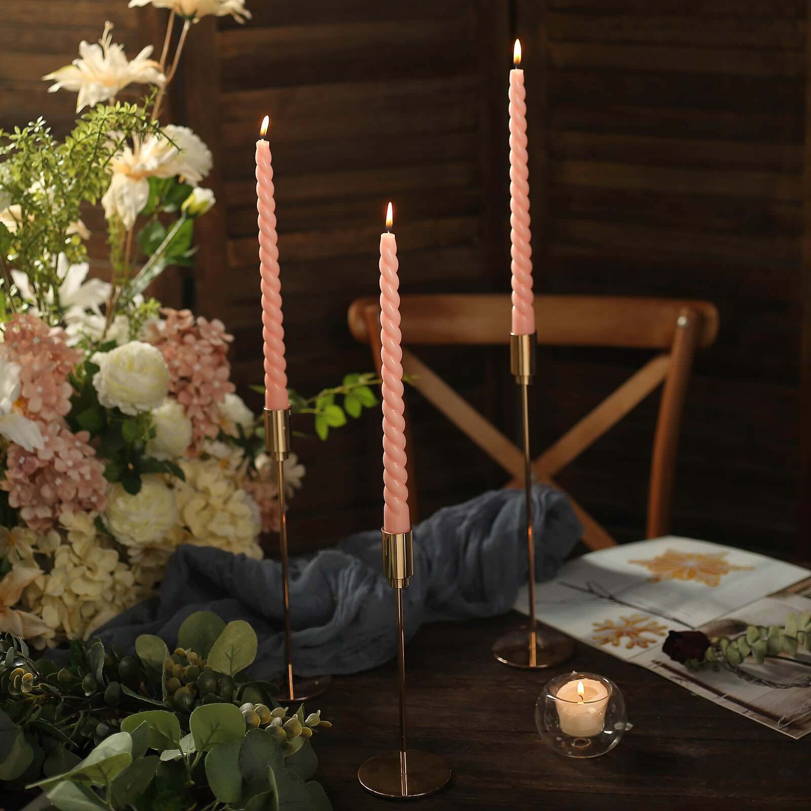 12-Pack Taper Candles 11" Spiral Long Burn Wick Design Blush - Premium Unscented Wax Dinner Candle Sticks - Image 7