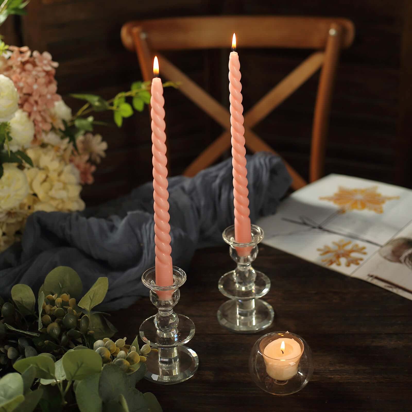12-Pack Taper Candles 11" Spiral Long Burn Wick Design Blush - Premium Unscented Wax Dinner Candle Sticks - Image 9