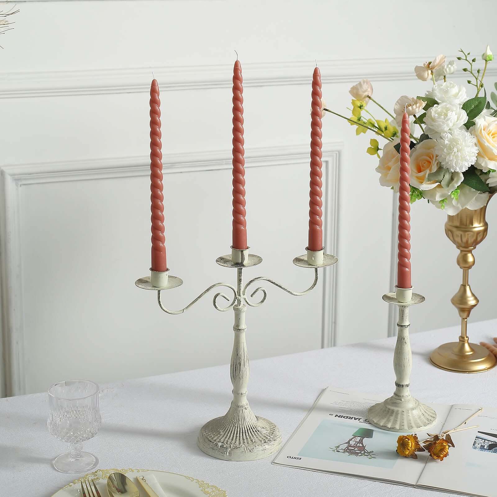 12-Pack Taper Candles 11" Spiral Long Burn Wick Design Dark Nude - Premium Unscented Wax Dinner Candle Sticks - Image 6