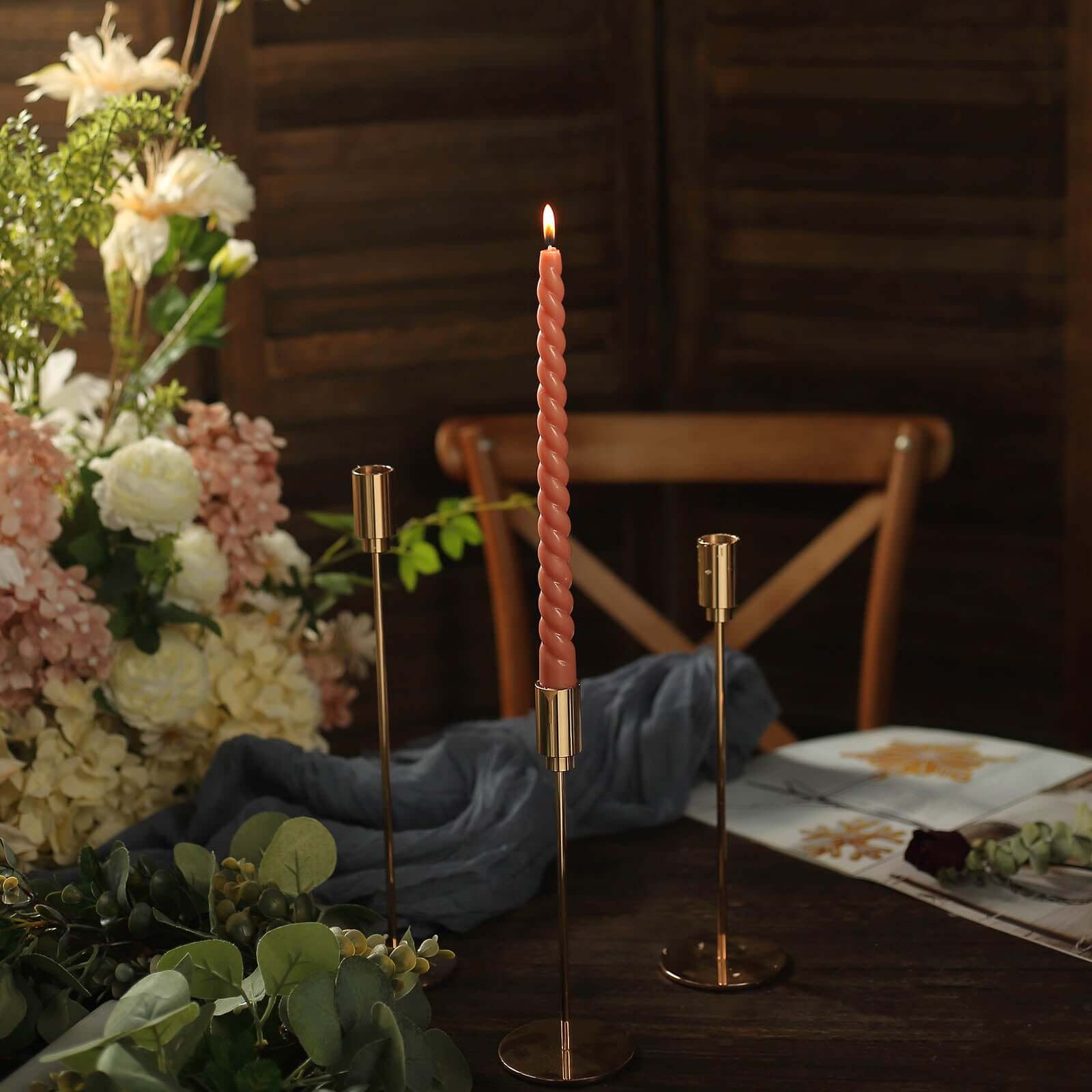 12-Pack Taper Candles 11" Spiral Long Burn Wick Design Dark Nude - Premium Unscented Wax Dinner Candle Sticks - Image 8