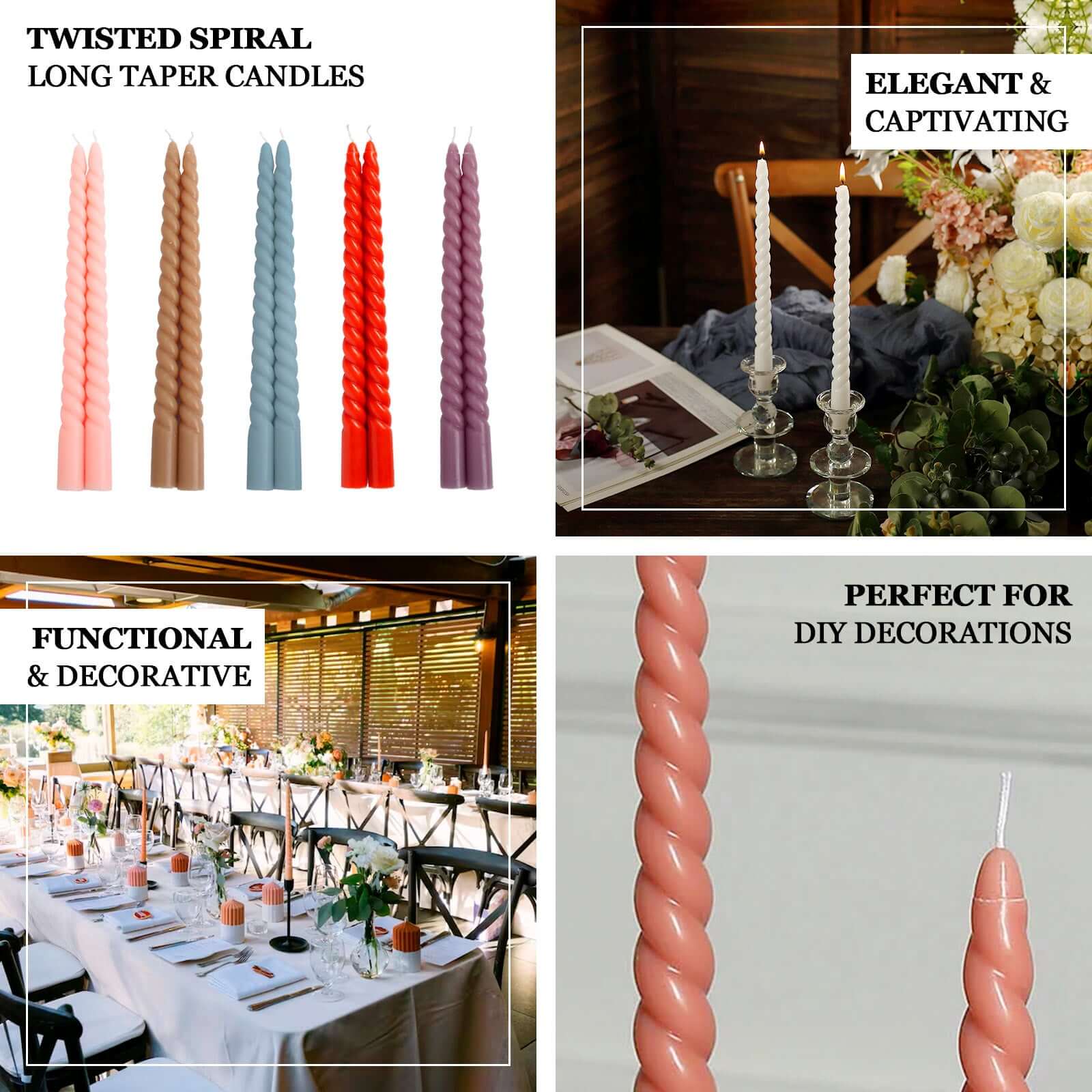 12-Pack Taper Candles 11" Spiral Long Burn Wick Design Dusty Blue - Premium Unscented Wax Dinner Candle Sticks - Image 4