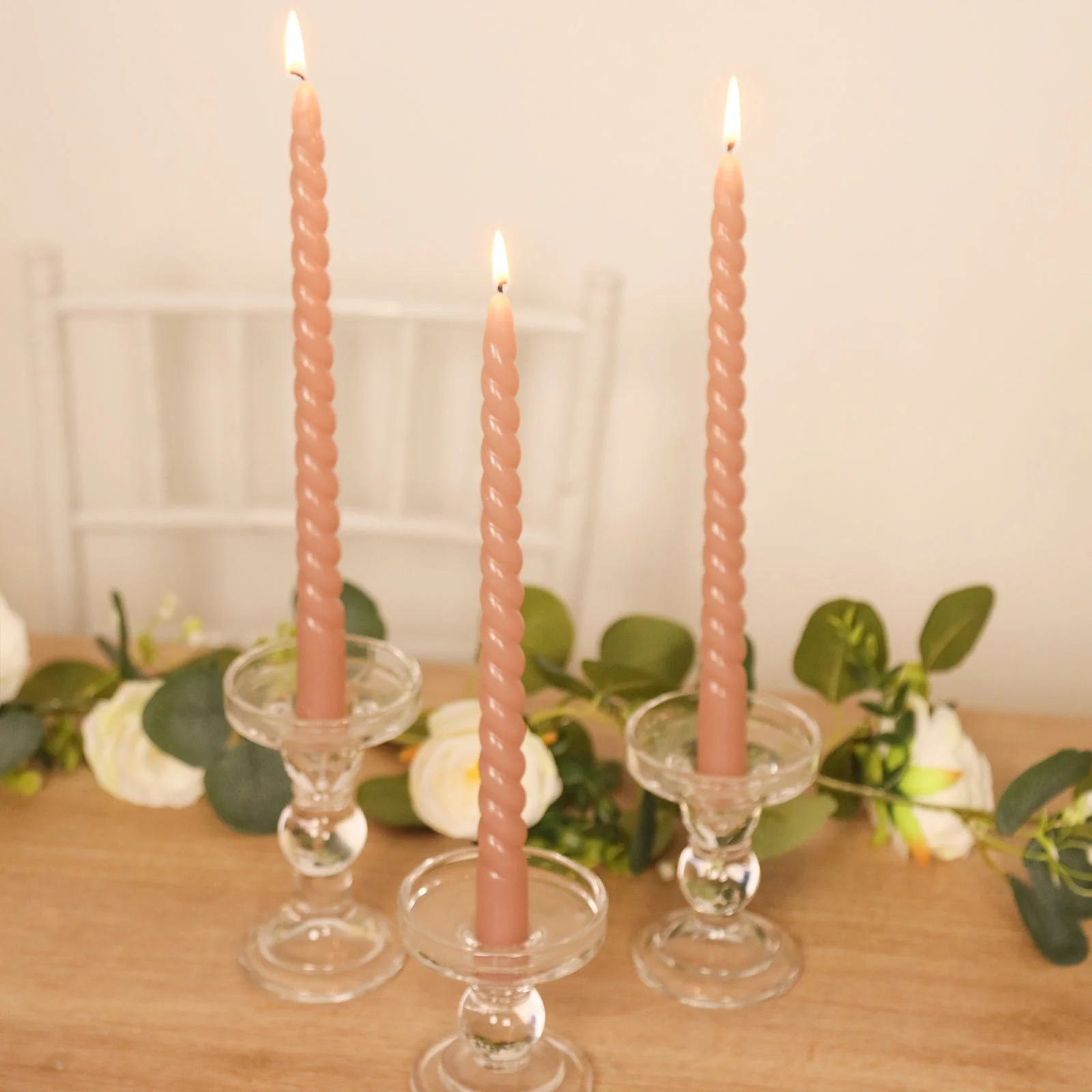 12-Pack Taper Candles 11" Spiral Long Burn Wick Design Dusty Rose - Premium Unscented Wax Dinner Candle Sticks - Image 6