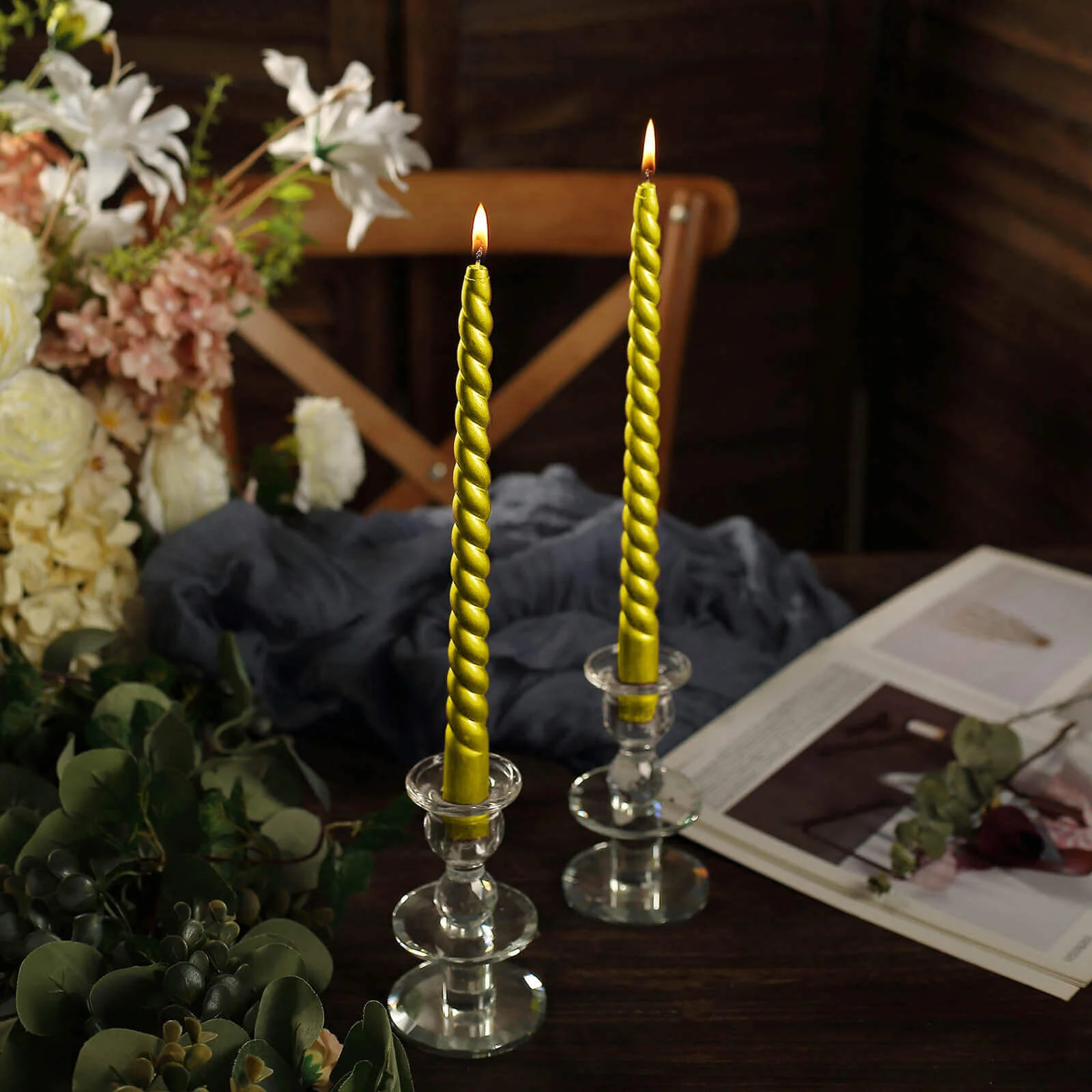 12-Pack Taper Candles 11" Spiral Long Burn Wick Design Gold - Premium Unscented Wax Dinner Candle Sticks - Image 10