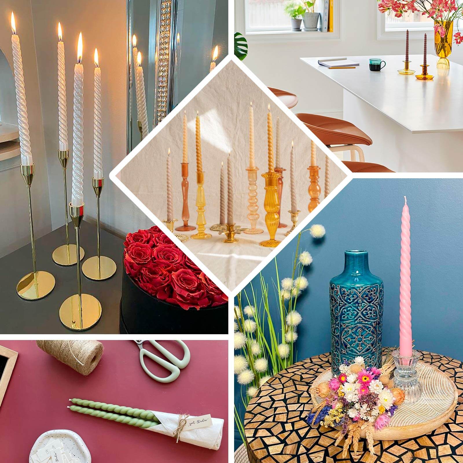 12-Pack Taper Candles 11" Spiral Long Burn Wick Design Gold - Premium Unscented Wax Dinner Candle Sticks - Image 5