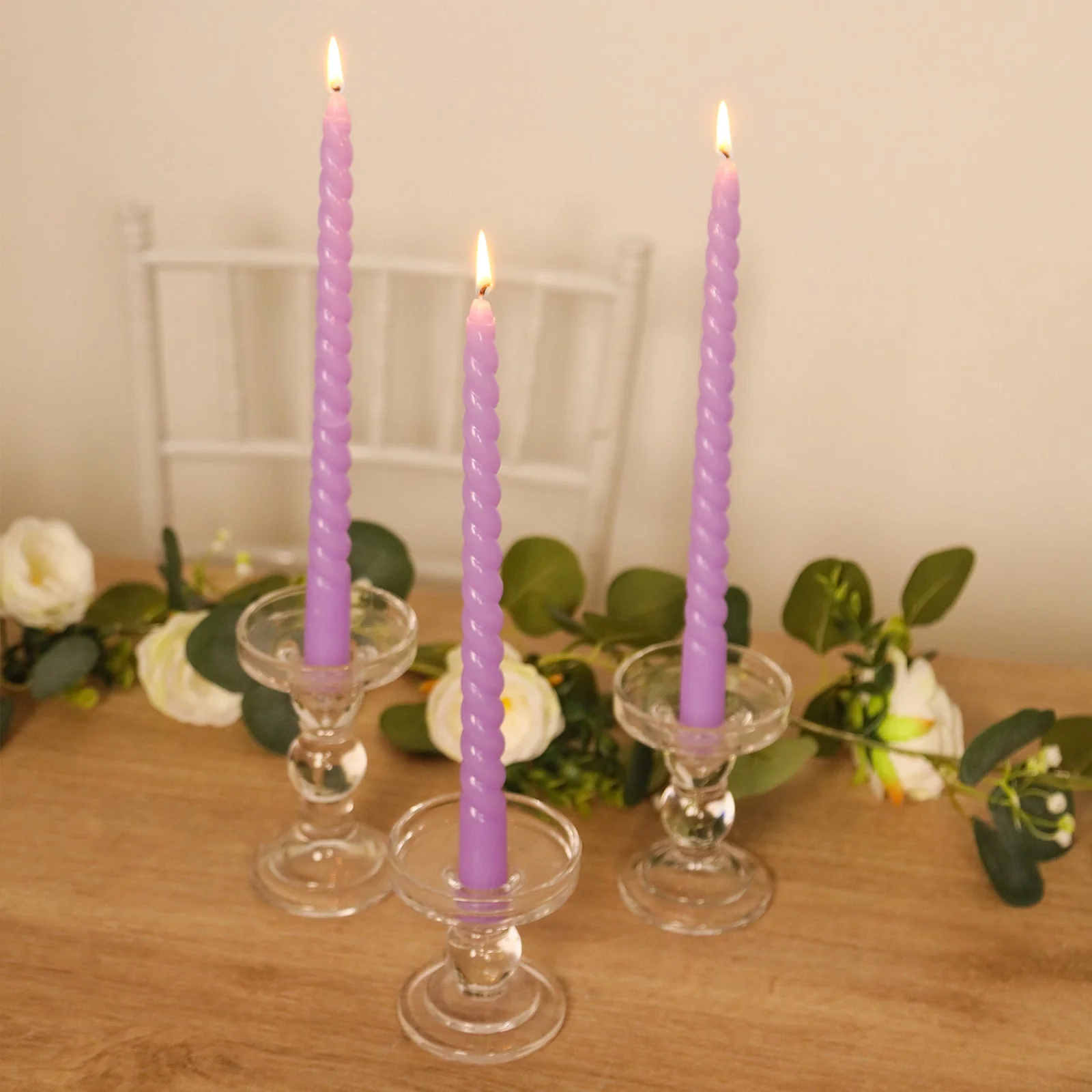 12-Pack Taper Candles 11" Spiral Long Burn Wick Design Lavender Lilac - Premium Unscented Wax Dinner Candle Sticks - Image 8