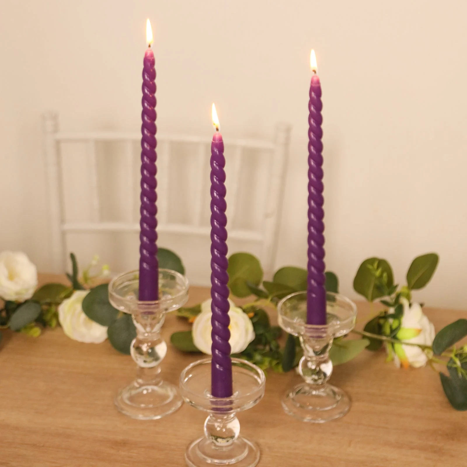12-Pack Taper Candles 11" Spiral Long Burn Wick Design Purple - Premium Unscented Wax Dinner Candle Sticks - Image 8