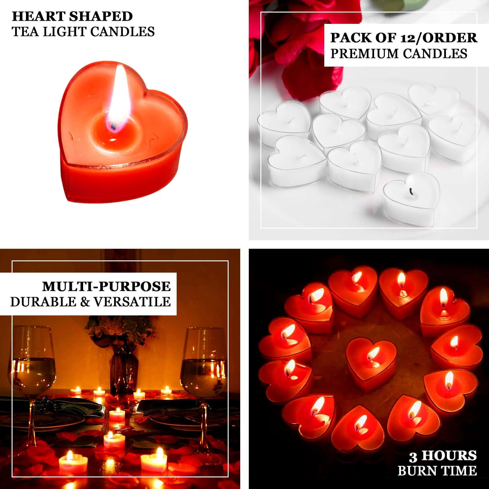 12-Pack Tealight Candles Mini Heart Shaped Design Red - Valentines Decor for Romantic Settings - Image 4