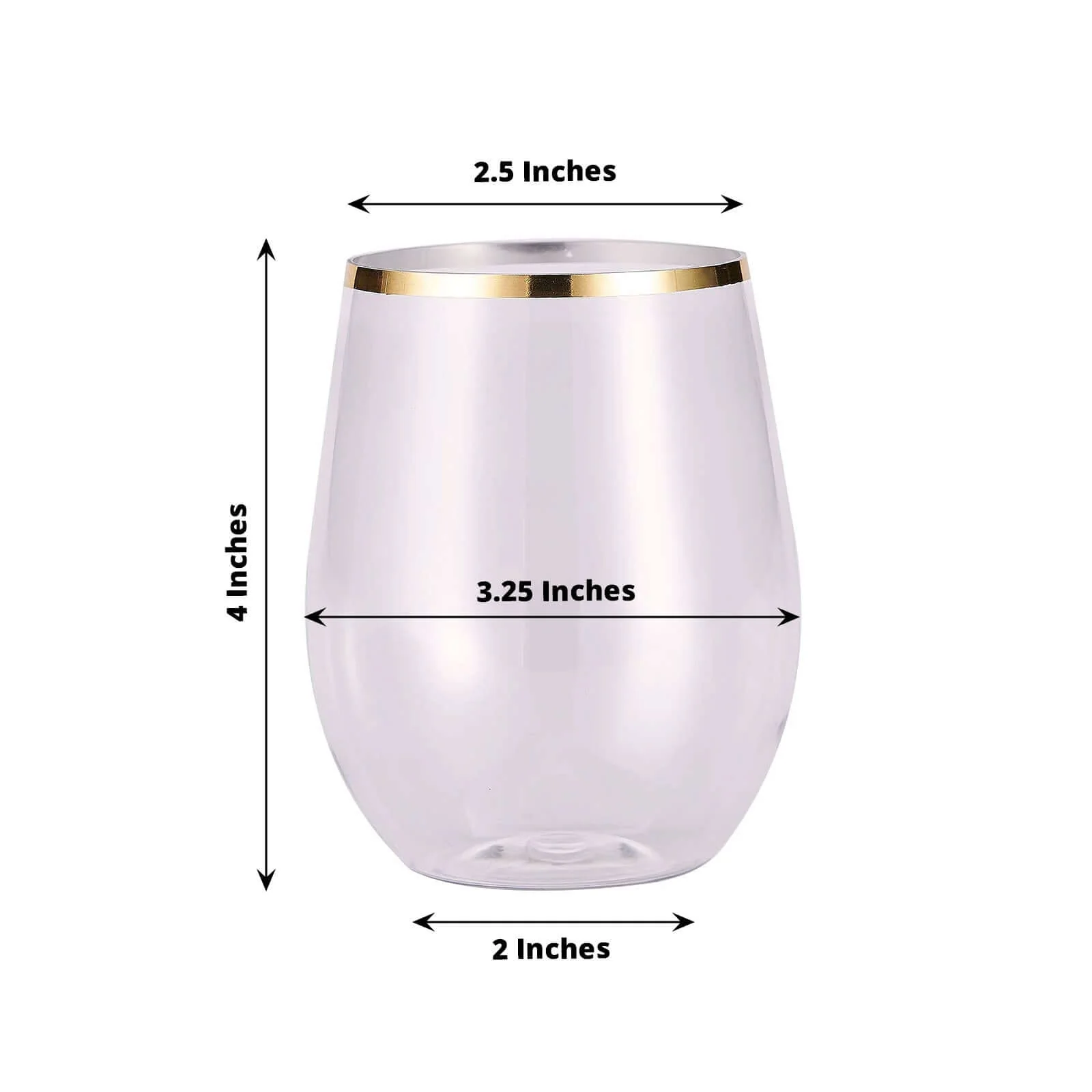 12-Pack Transparent Plastic Stemless Wine Glasses 12oz, Clear with Gold Rim - Reusable Tumblers for Events - Image 3