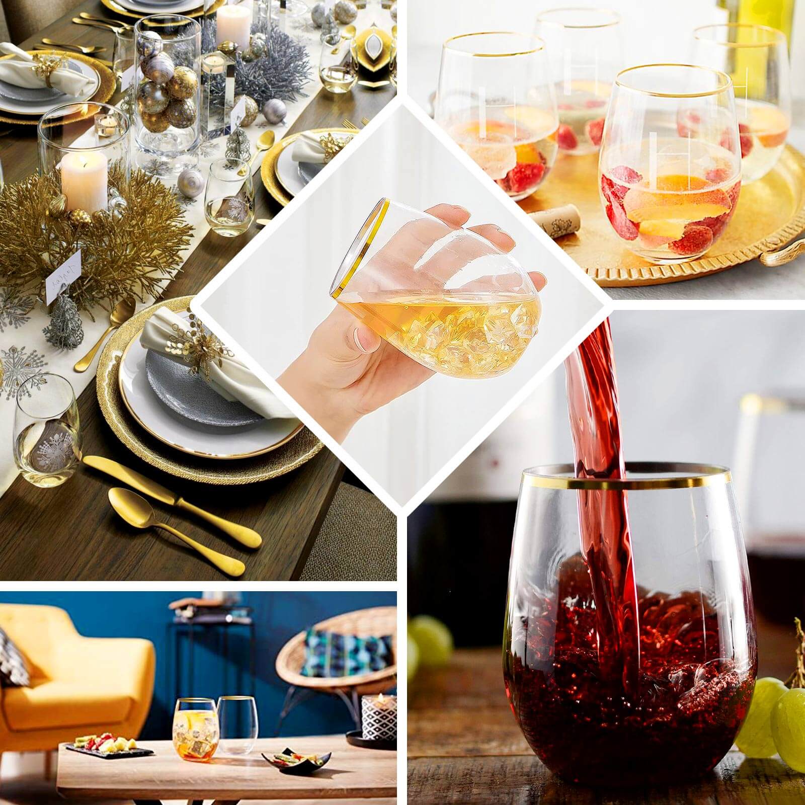 12-Pack Transparent Plastic Stemless Wine Glasses 12oz, Clear with Gold Rim - Reusable Tumblers for Events - Image 5