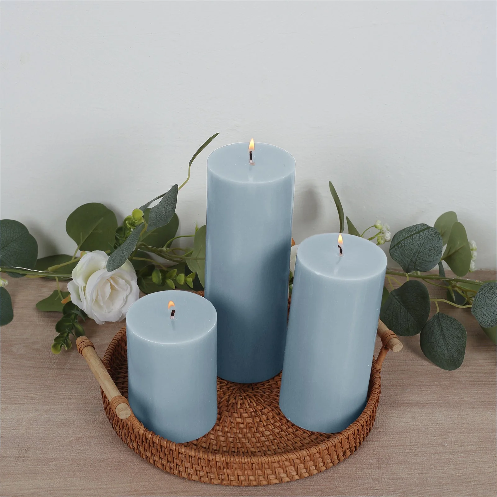 12-Pack Unscented Pillar Candles – Dripless 3"x4" Dusty Blue Paraffin Wax with Smokeless Cotton Wicks, Clean & Long-Lasting Burn for Weddings, Home & Event Decor - Image 2