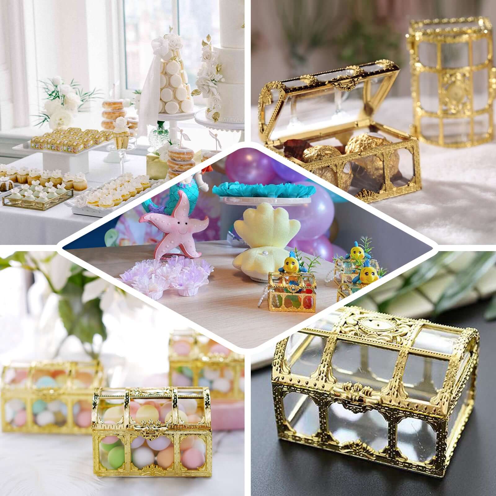 12-Pack Vintage Jewelry Box Candy Containers 3.5" Clear Gold - Treasure Chest Party Favor Gift Boxes - Image 5