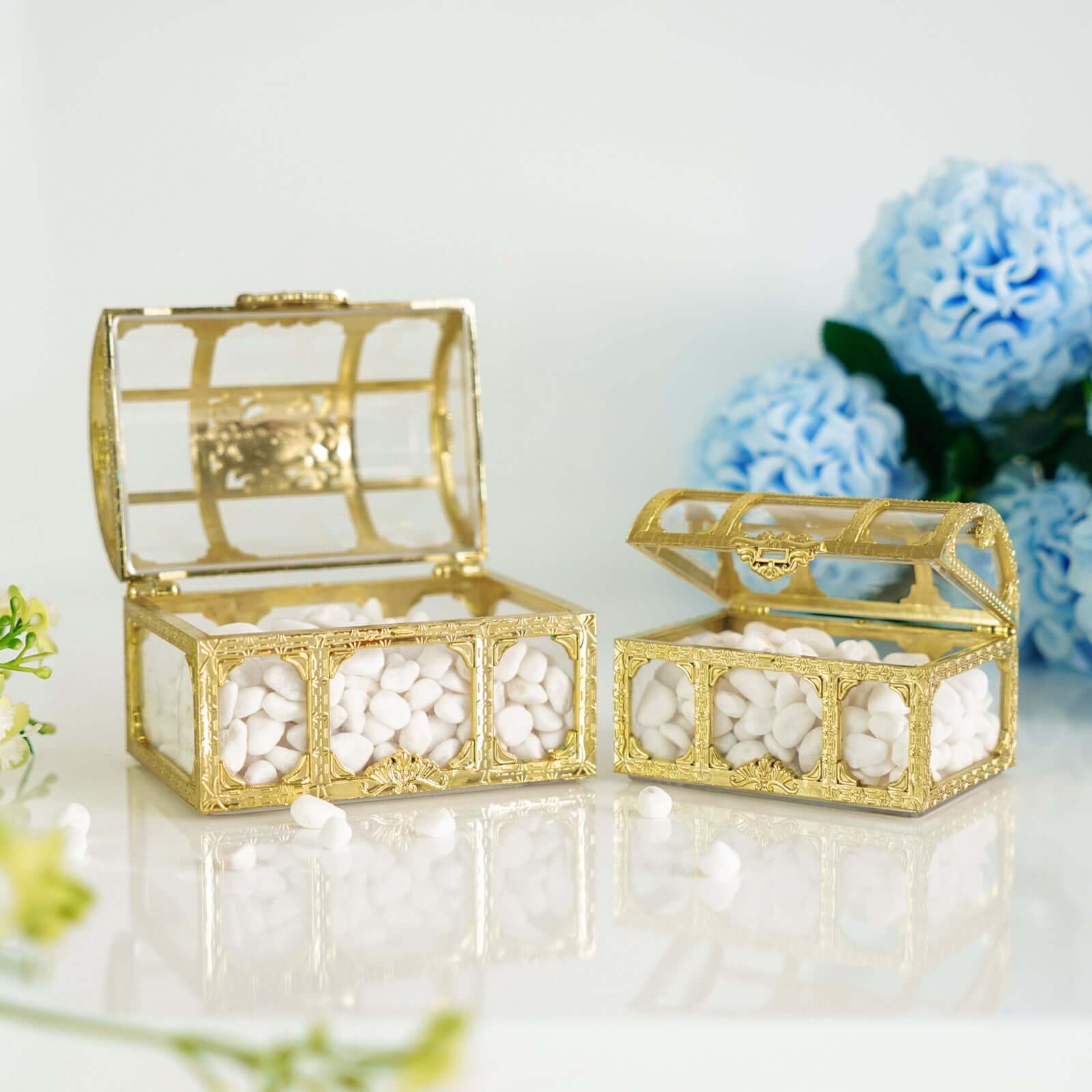 12-Pack Vintage Jewelry Box Candy Containers 3.5" Clear Gold - Treasure Chest Party Favor Gift Boxes - Image 6