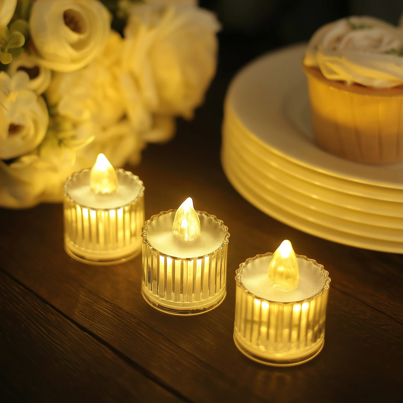 12 Pack Warm White LED Tealight Candles, Flameless Battery-Operated Tea Lights Column Style 2" - Image 6