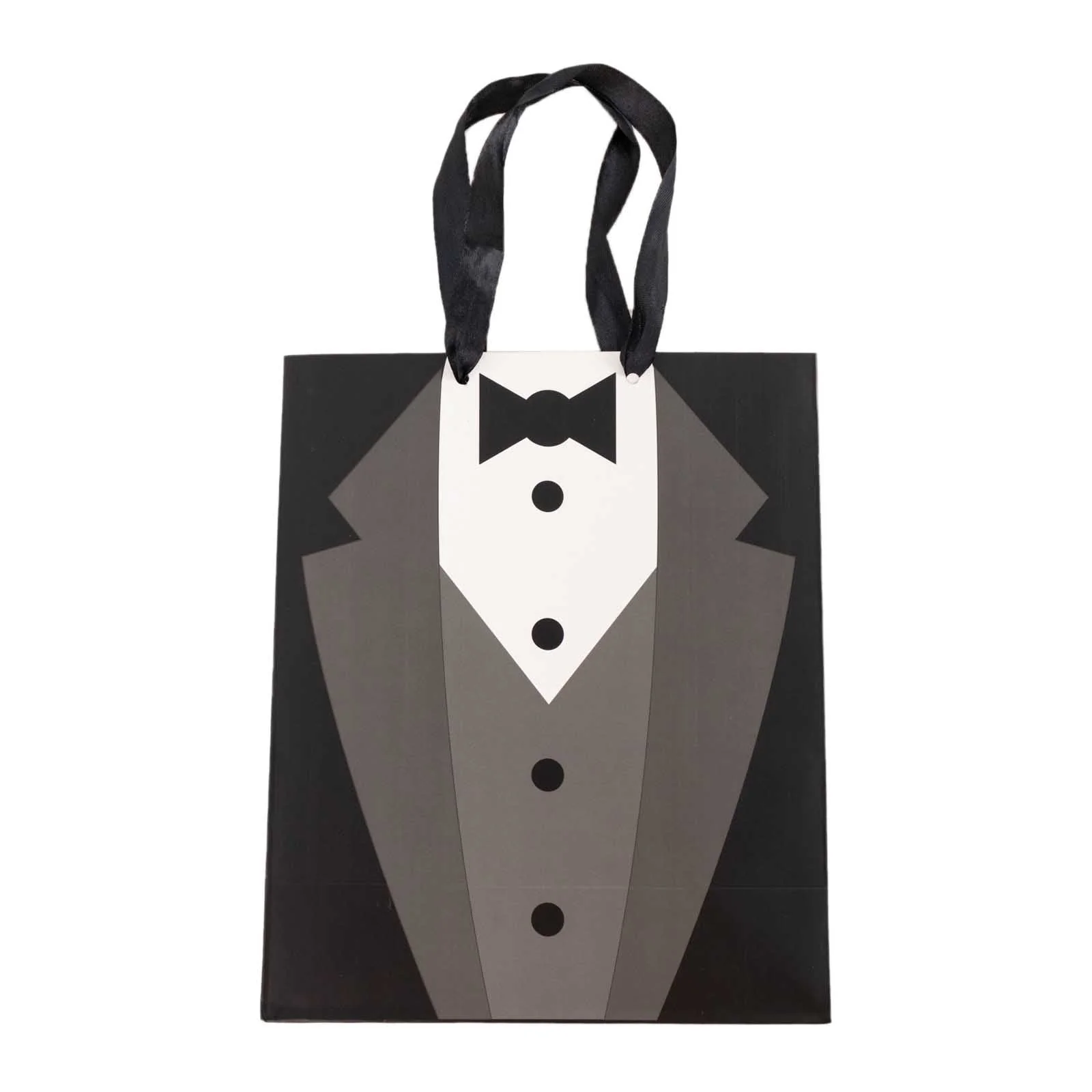 12 Pack White Black Tuxedo Paper Gift Tote Bags With Satin Handles, Wedding Party Favor Reusable Goodie Bags - 8"x9" - Image 14